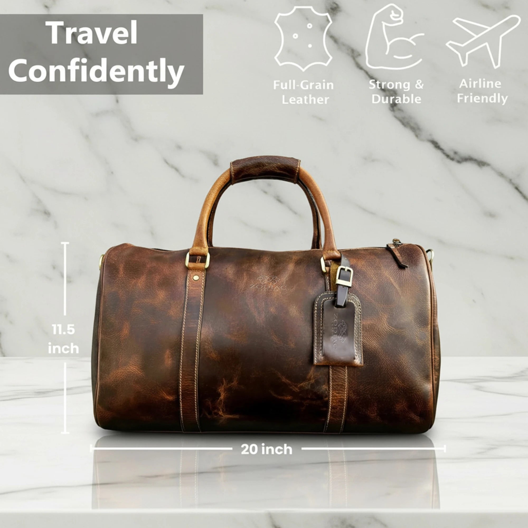 Zodiac Harper Genuine Leather Duffle Bag Brown