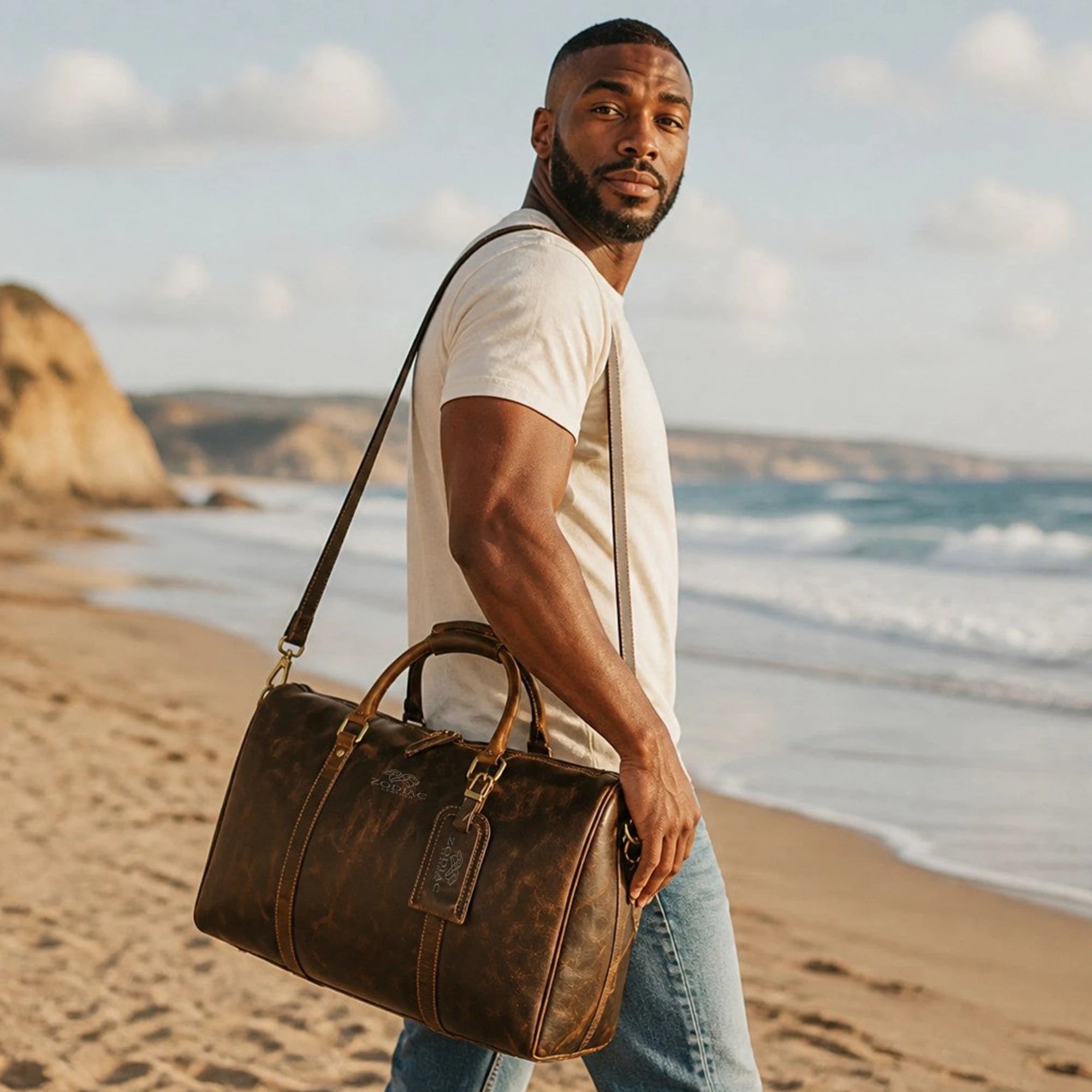 Zodiac Harper Genuine Leather Duffle Bag Brown