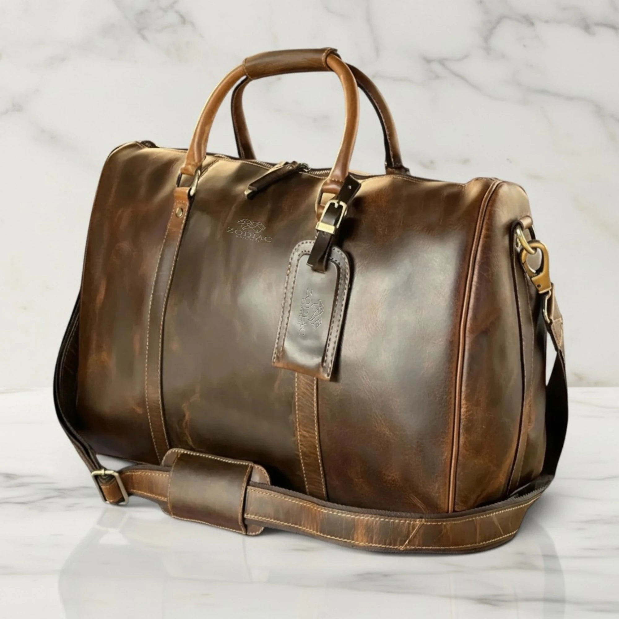 Zodiac Harper Genuine Leather Duffle Bag Brown