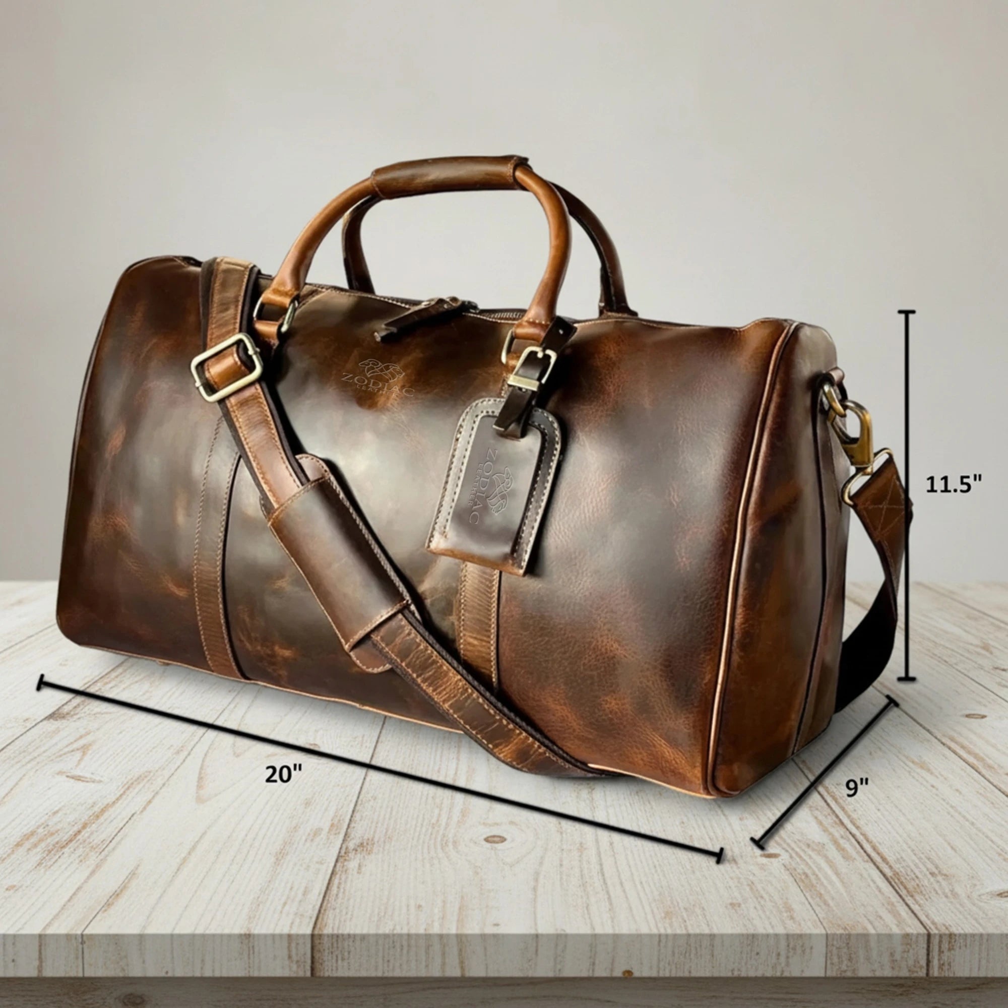 Zodiac Harper Genuine Leather Duffle Bag Brown