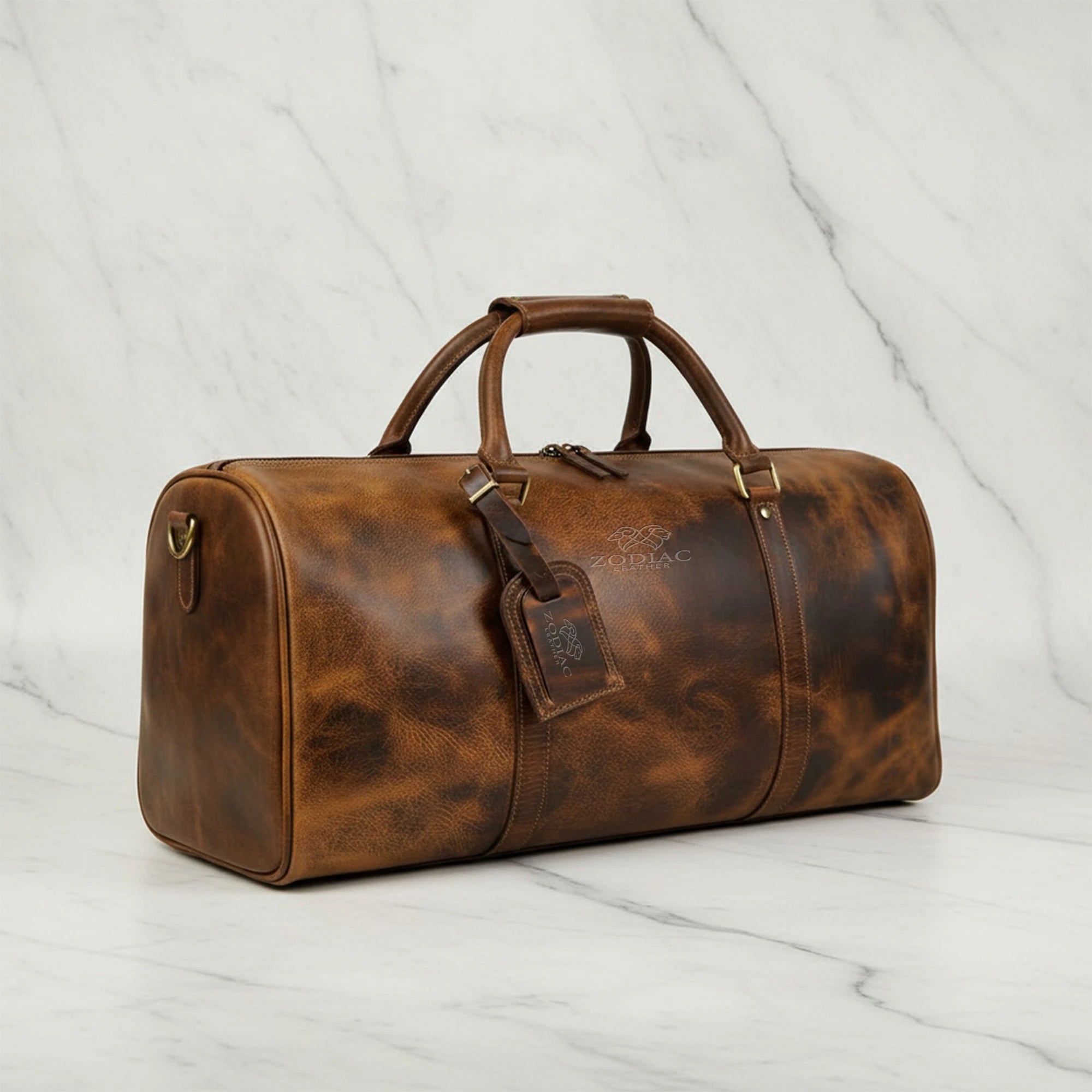 Zodiac Eric Genuine Leather Duffle Bag Tan Brown