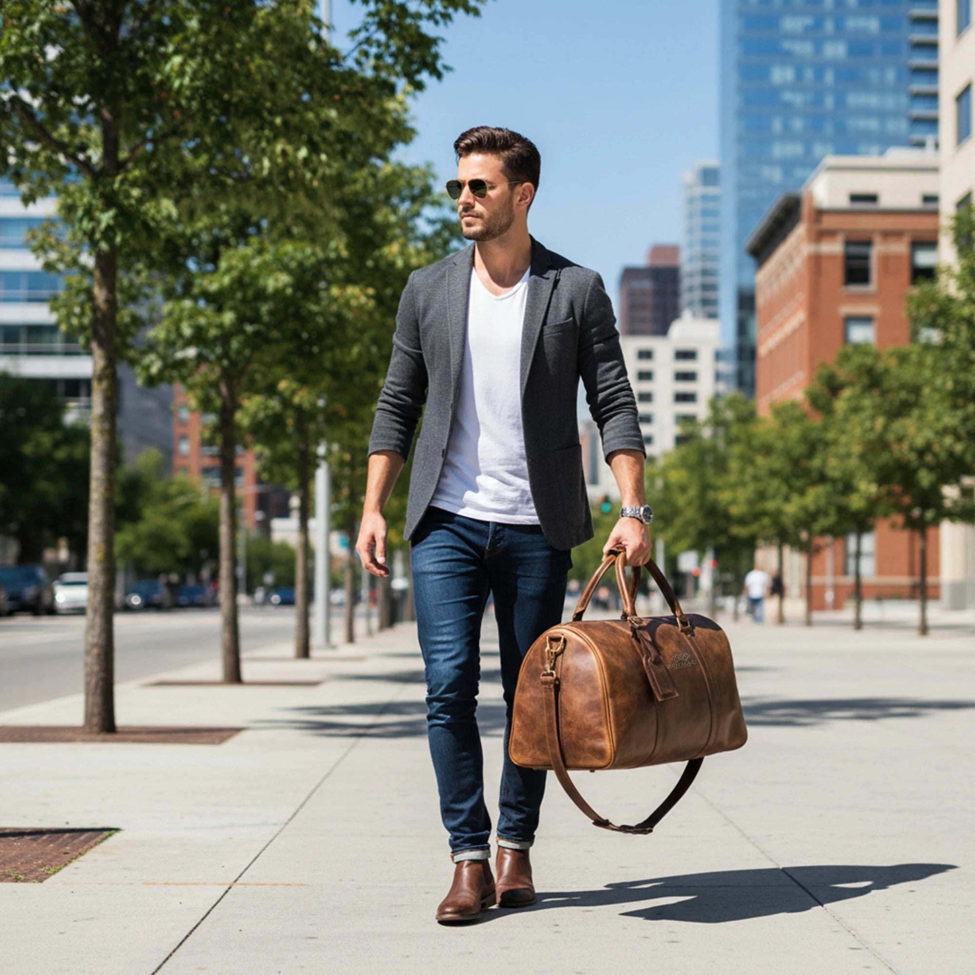 Zodiac Eric Genuine Leather Duffle Bag Tan Brown