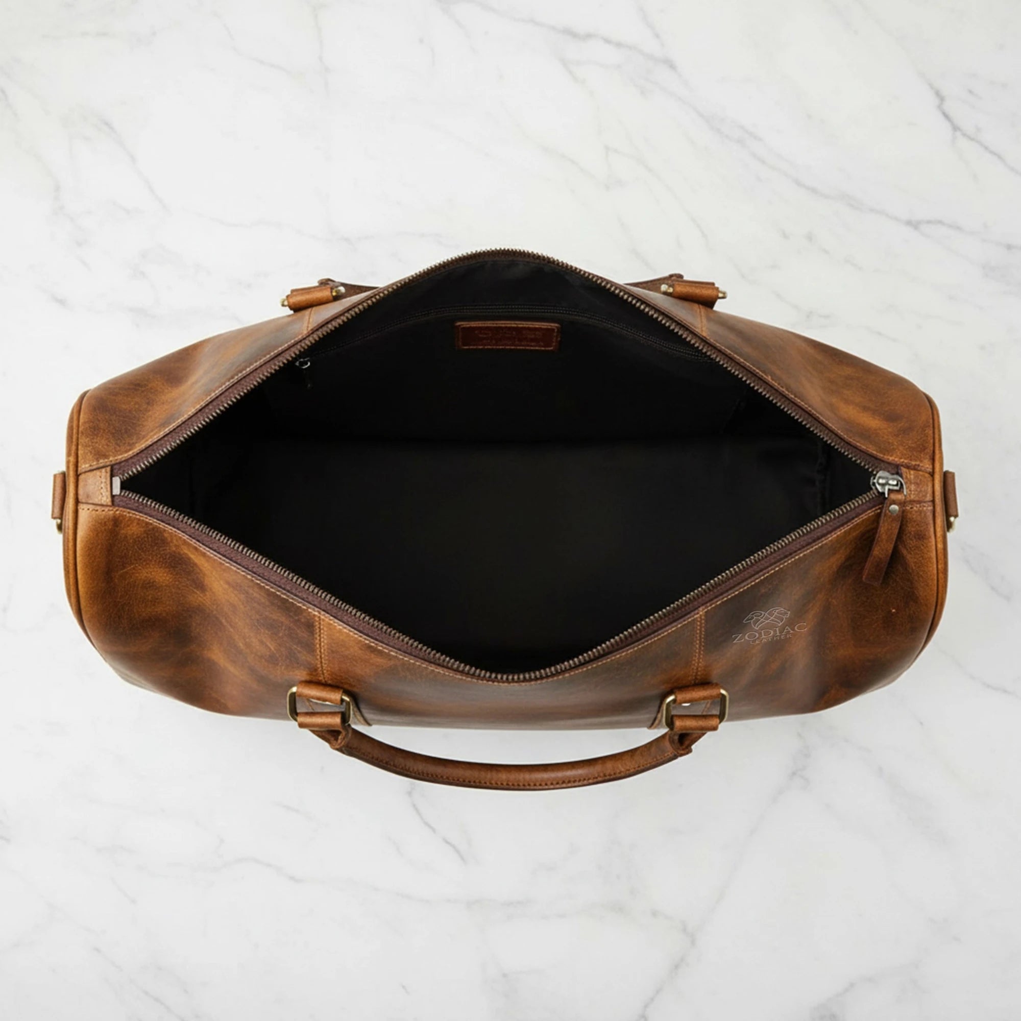 Zodiac Eric Genuine Leather Duffle Bag Tan Brown