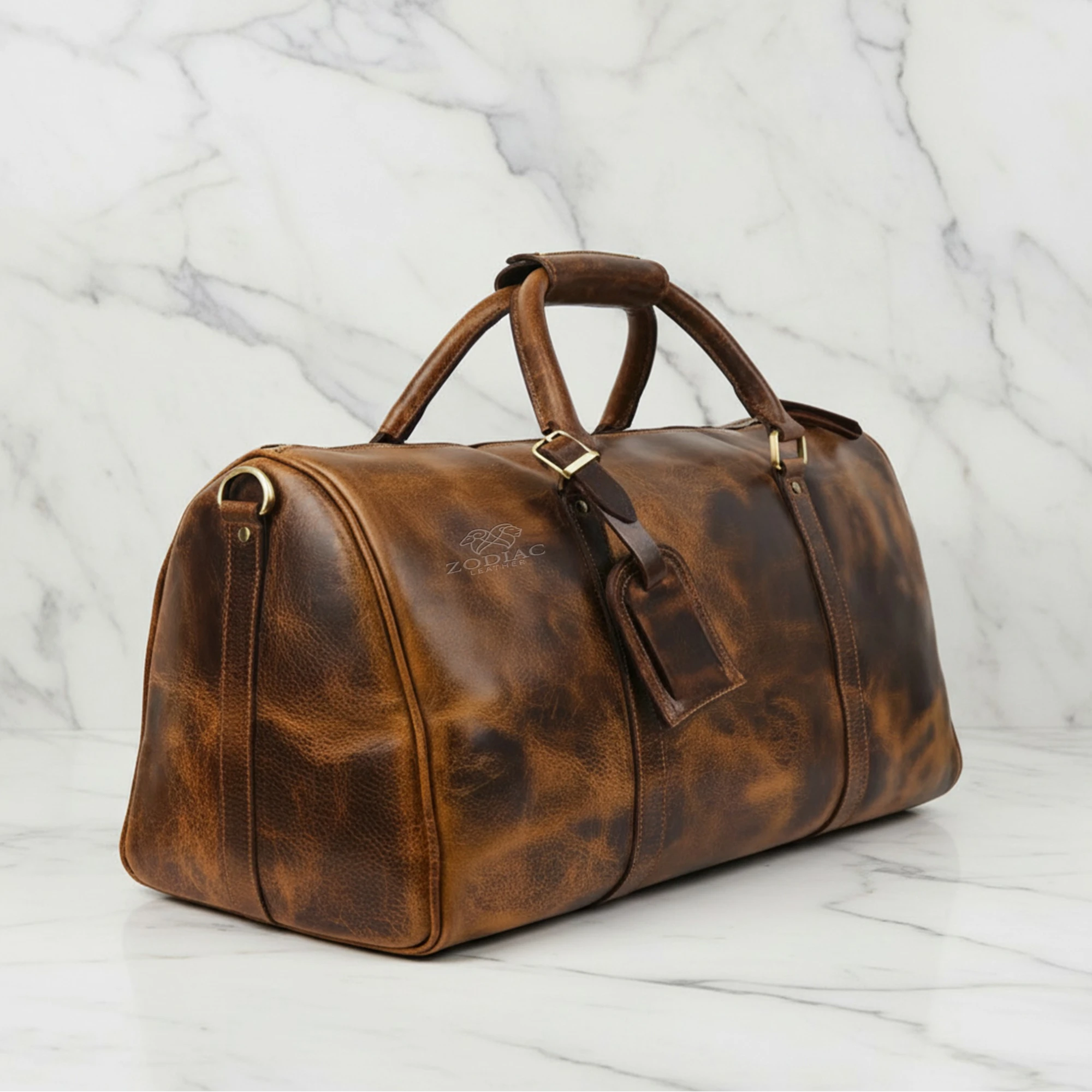Zodiac Eric Genuine Leather Duffle Bag Tan Brown