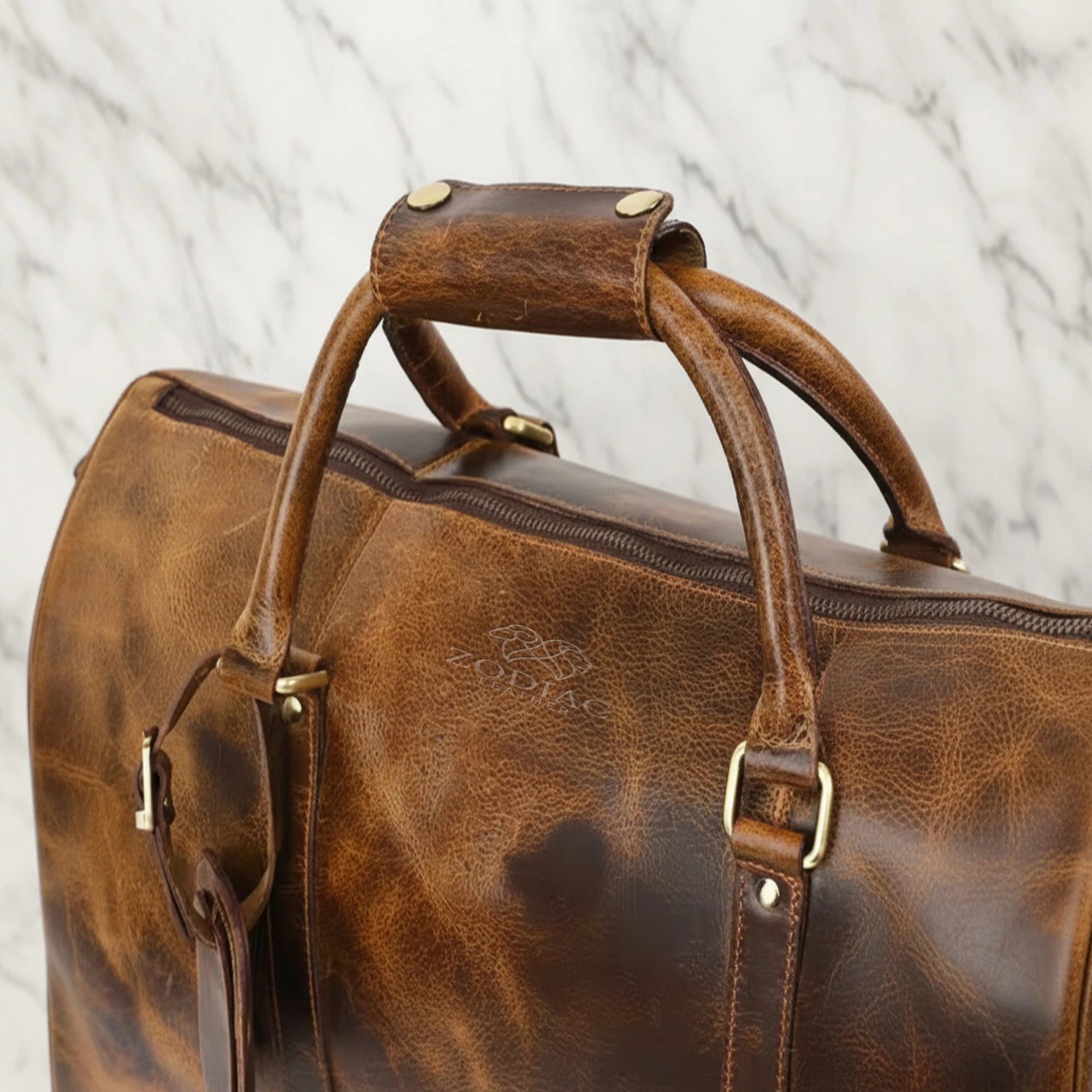 Zodiac Eric Genuine Leather Duffle Bag Tan Brown