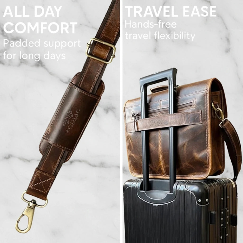Zodiac Ezra 16 Inches Hunter Leather Laptop Bag Brown
