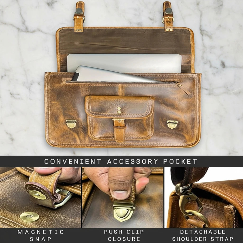 Zodiac Ezra 16 Inches Hunter Leather Laptop Bag Brown