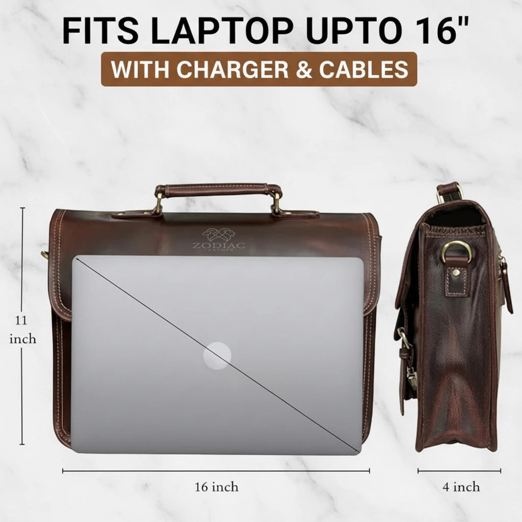 Zodiac Ezra 16 Inches Hunter Leather Laptop Bag Mulberry