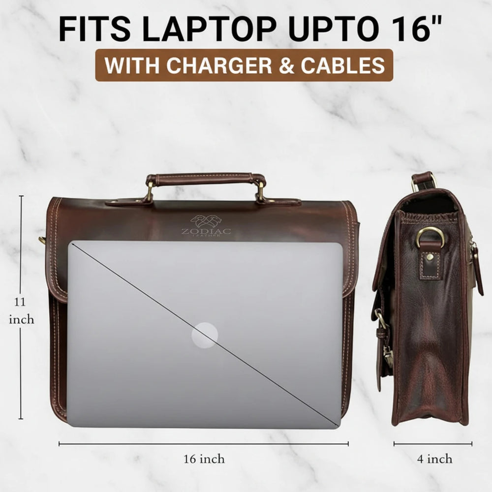 Hunter leather detail on the Ezra laptop bag