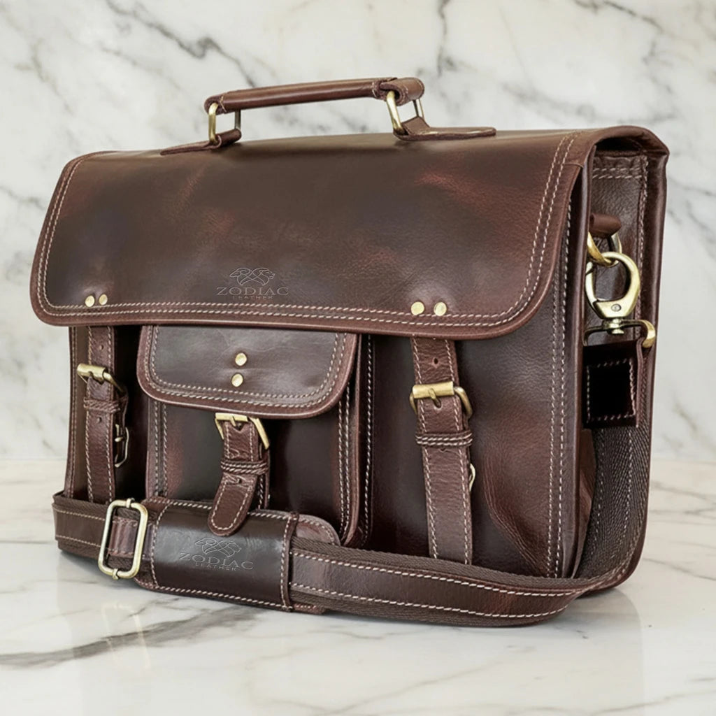Zodiac Ezra 16 Inches Hunter Leather Laptop Bag Mulberry
