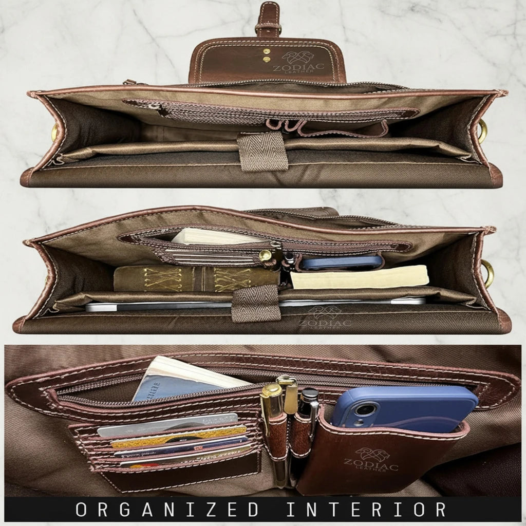 Zodiac Ezra 16 Inches Hunter Leather Laptop Bag Mulberry