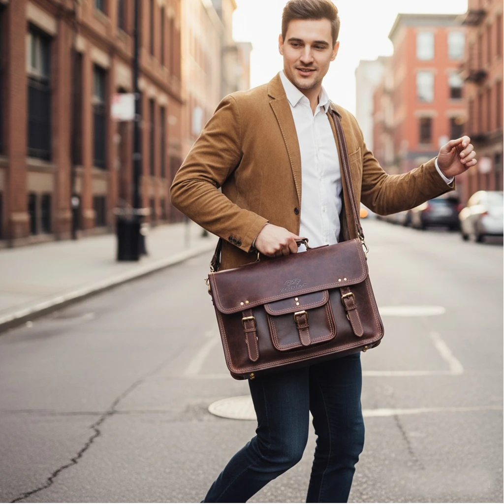 Zodiac Ezra 16 Inches Hunter Leather Laptop Bag Mulberry