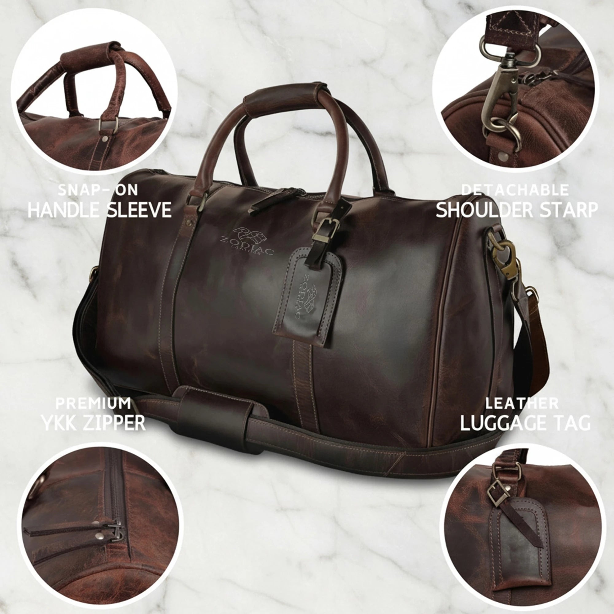 Zodiac Harper Genuine Leather Duffle Bag Dark Brown