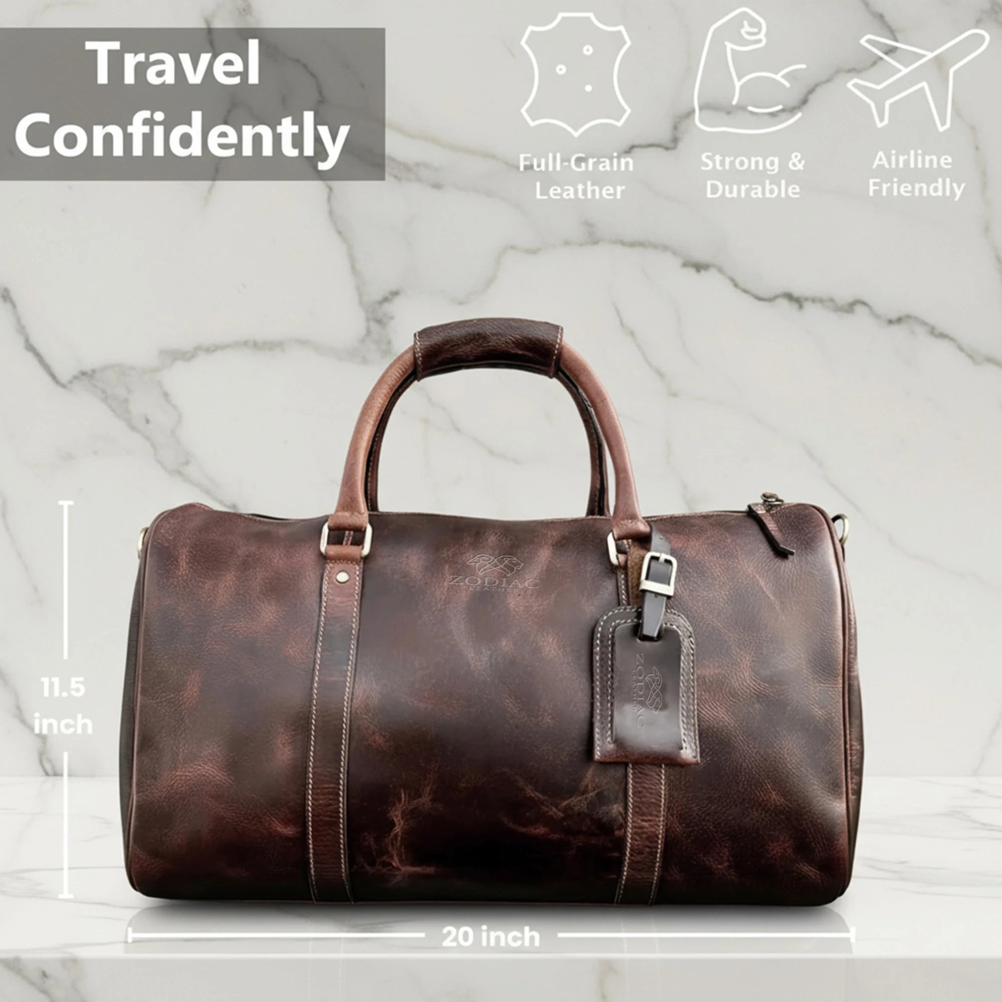 Zodiac Harper Genuine Leather Duffle Bag Dark Brown