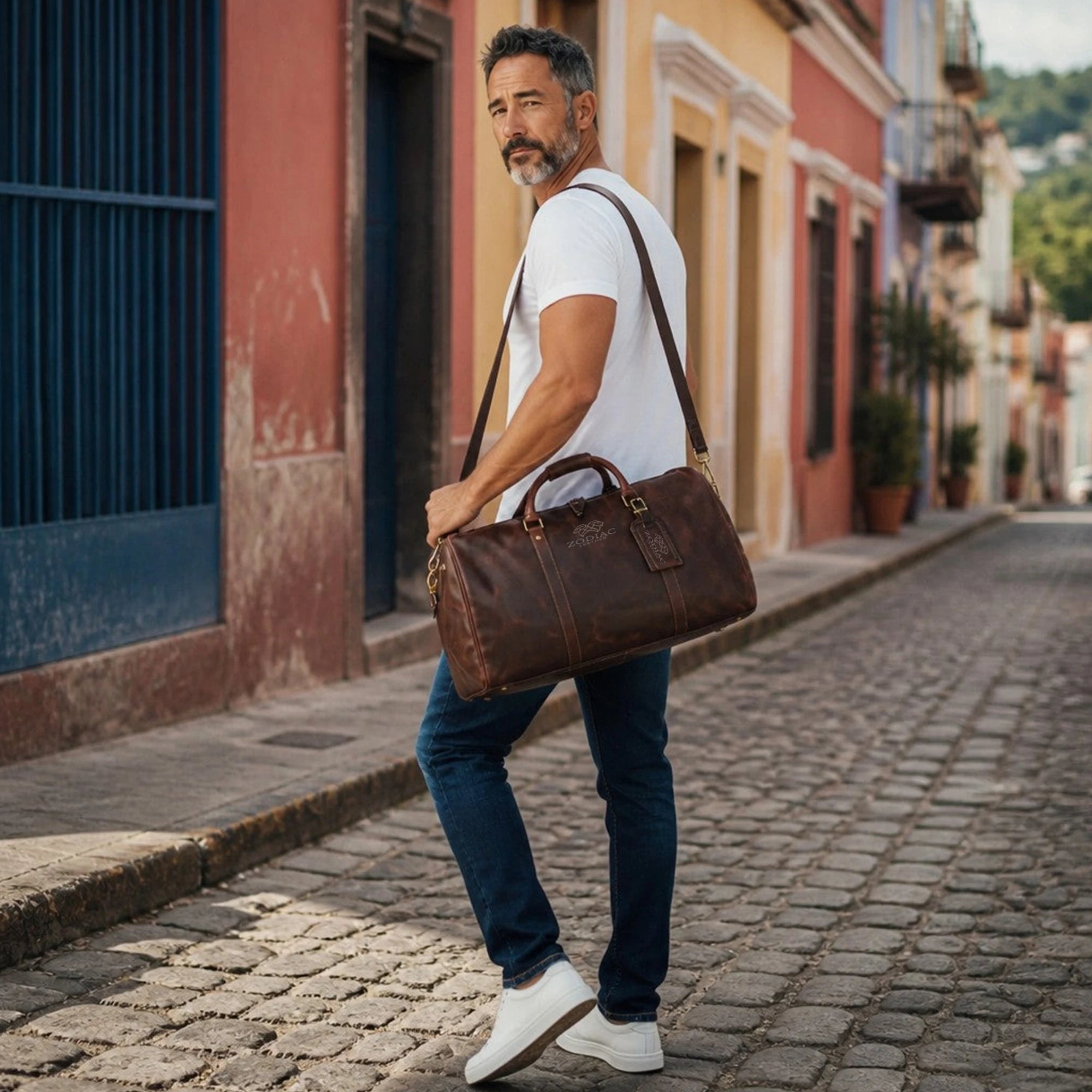 Zodiac Harper Genuine Leather Duffle Bag Dark Brown