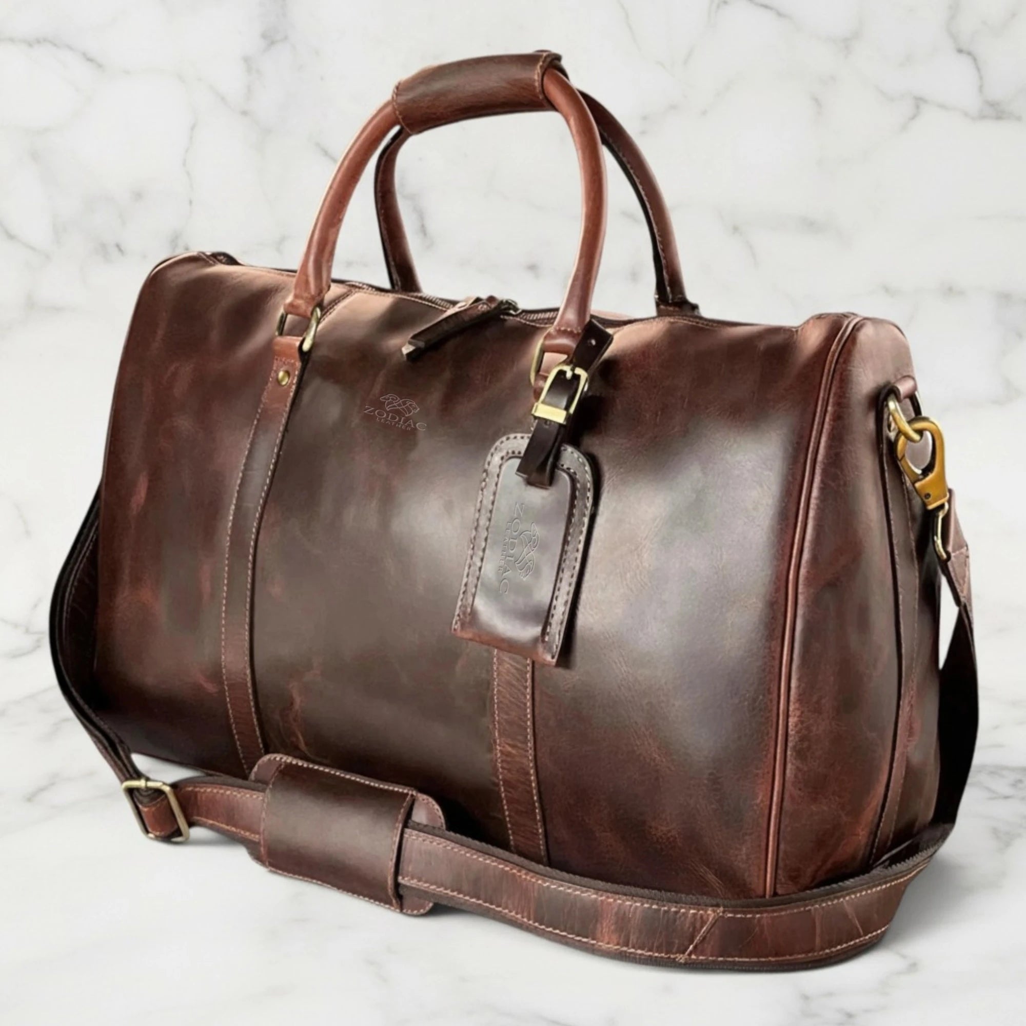 Zodiac Harper Genuine Leather Duffle Bag Dark Brown