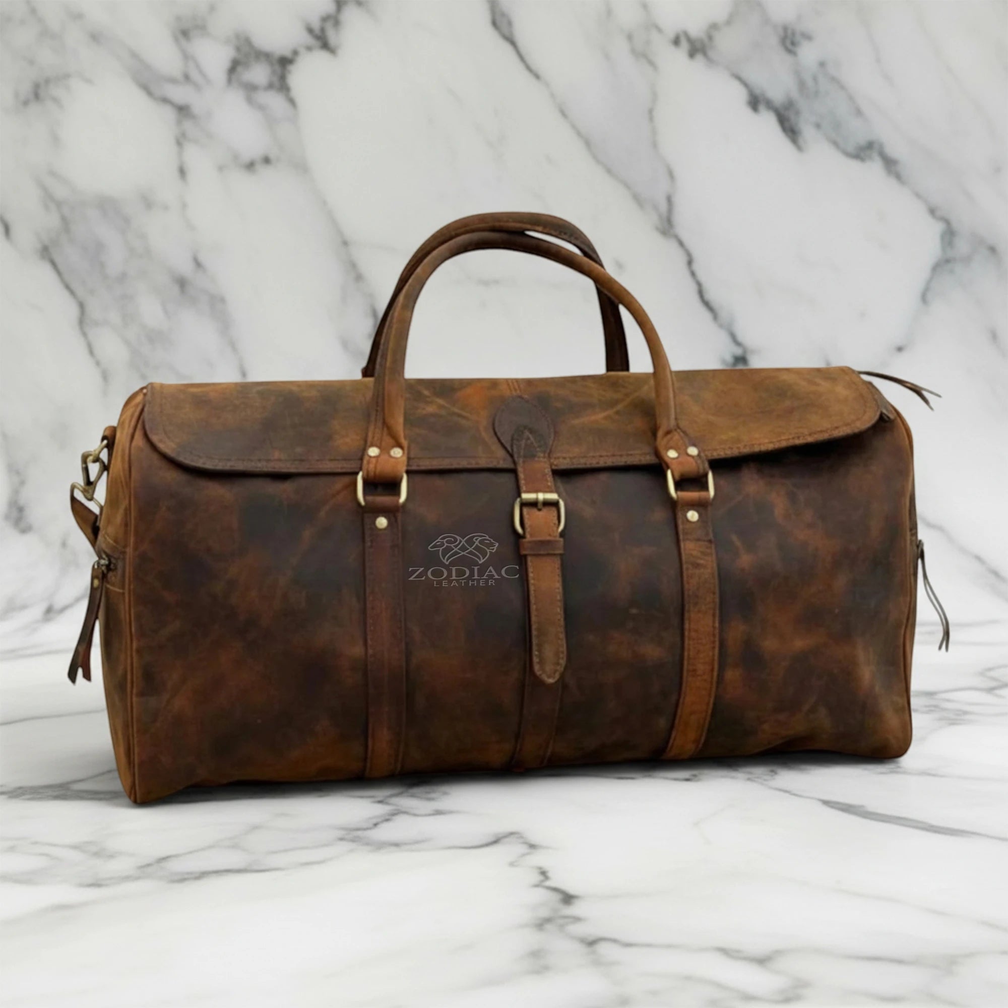 Zodiac Harper Vintage Rough Leather Luggage Bag Brown