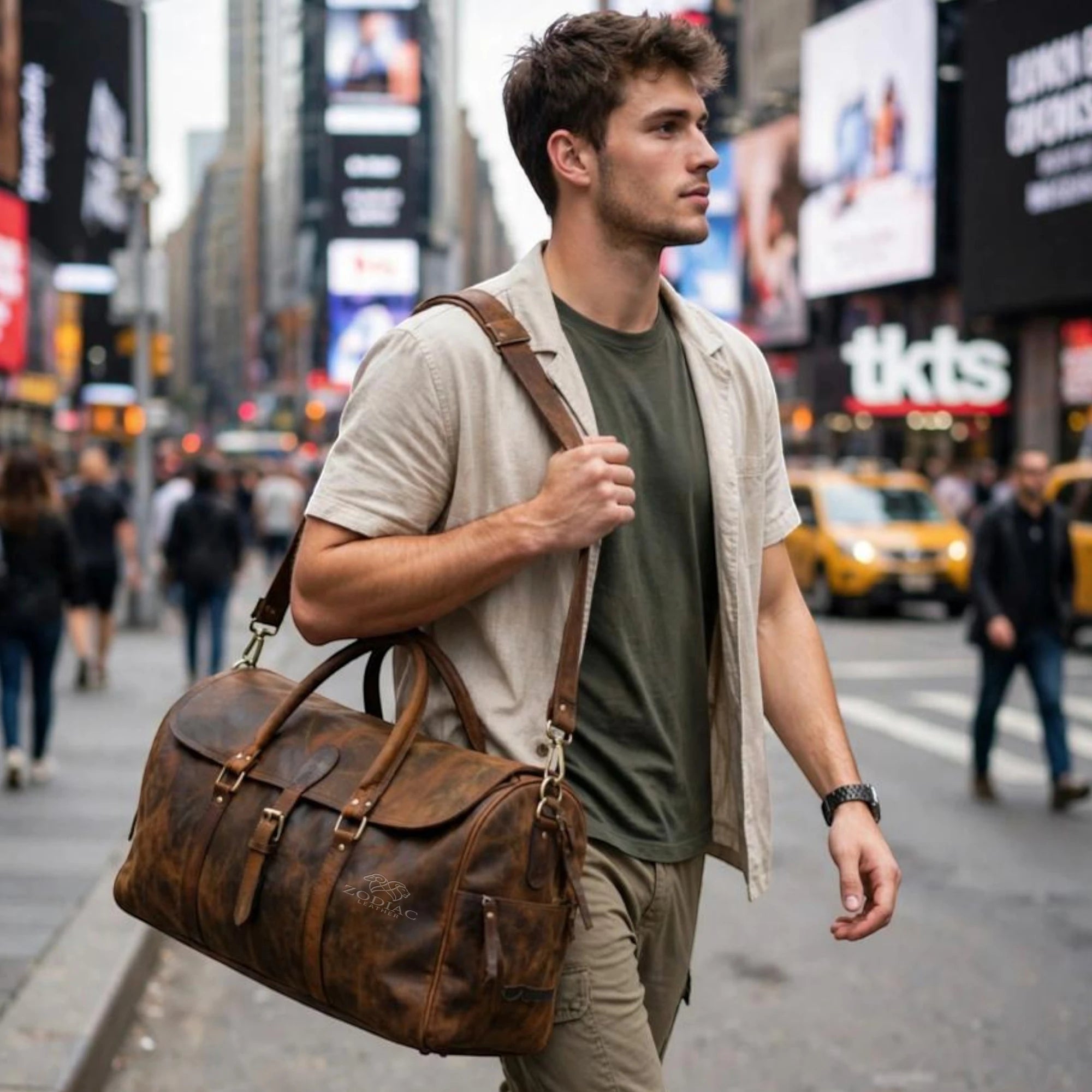 Zodiac Harper Vintage Rough Leather Luggage Bag Brown
