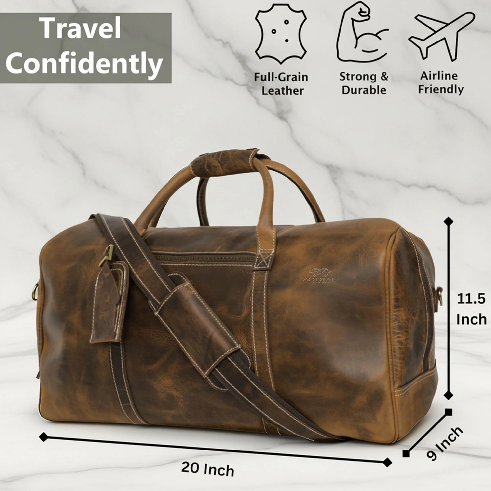 Zodiac Henry Genuine Leather Duffle Bag Brown