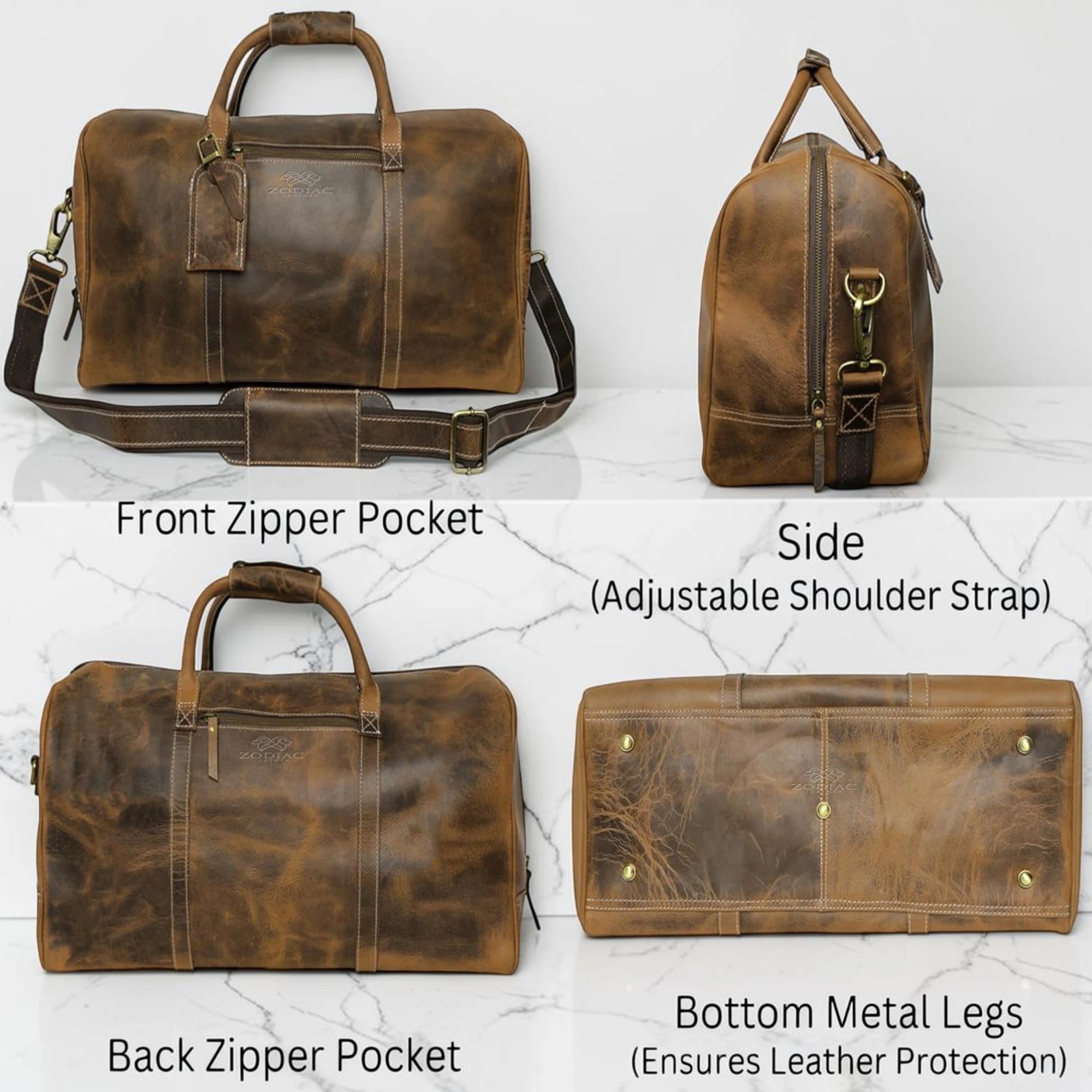 Zodiac Henry Genuine Leather Duffle Bag Brown