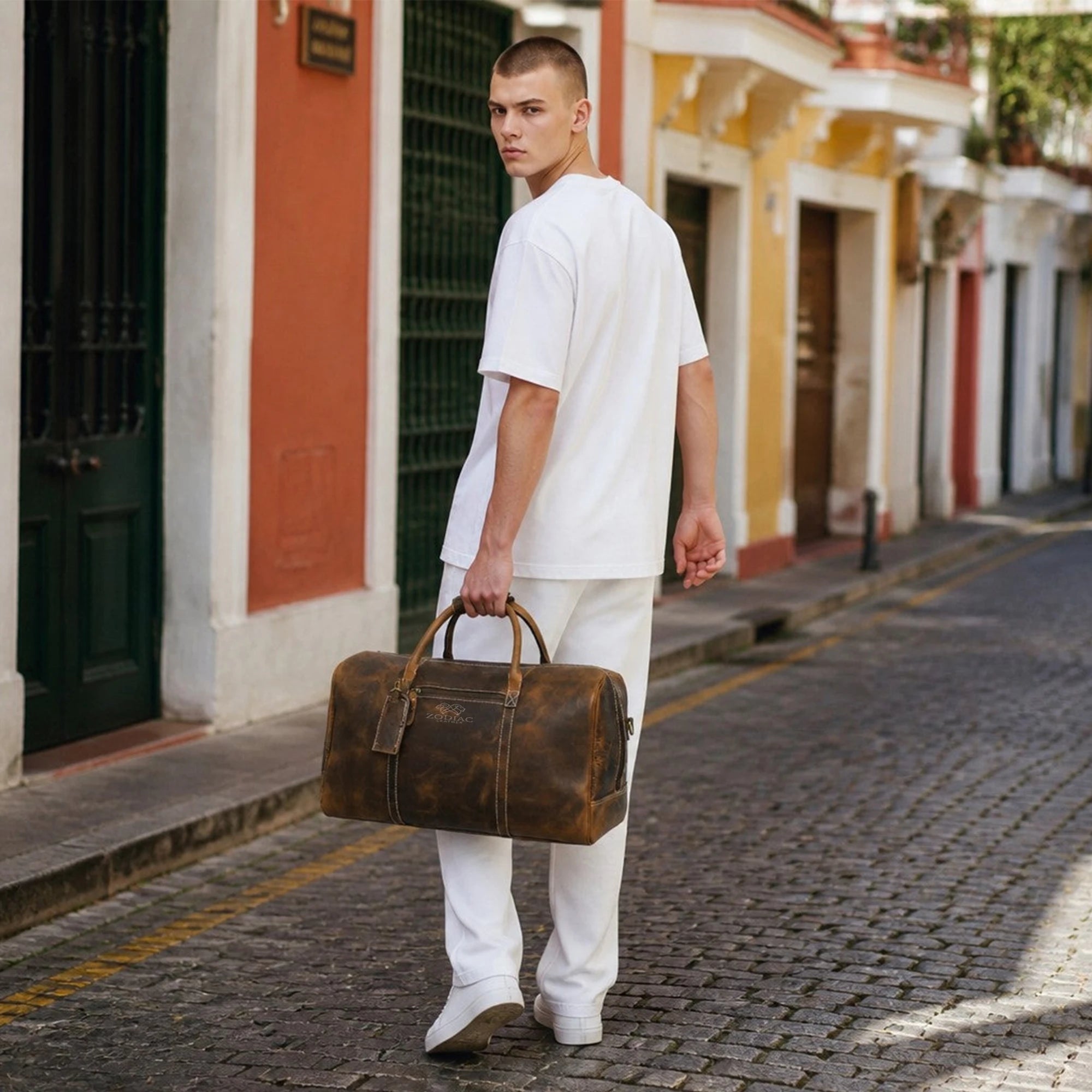 Zodiac Henry Genuine Leather Duffle Bag Brown