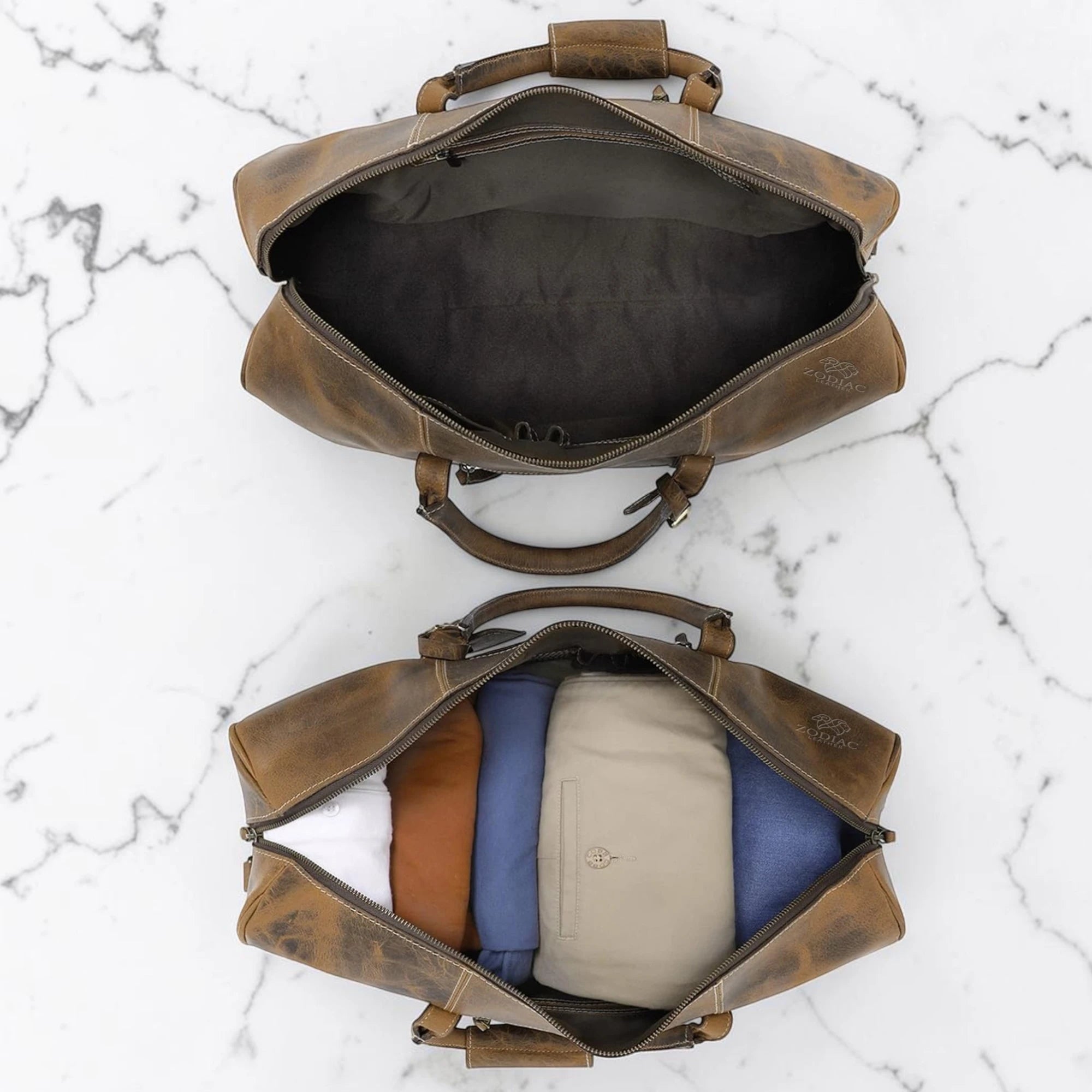 Zodiac Henry Genuine Leather Duffle Bag Brown
