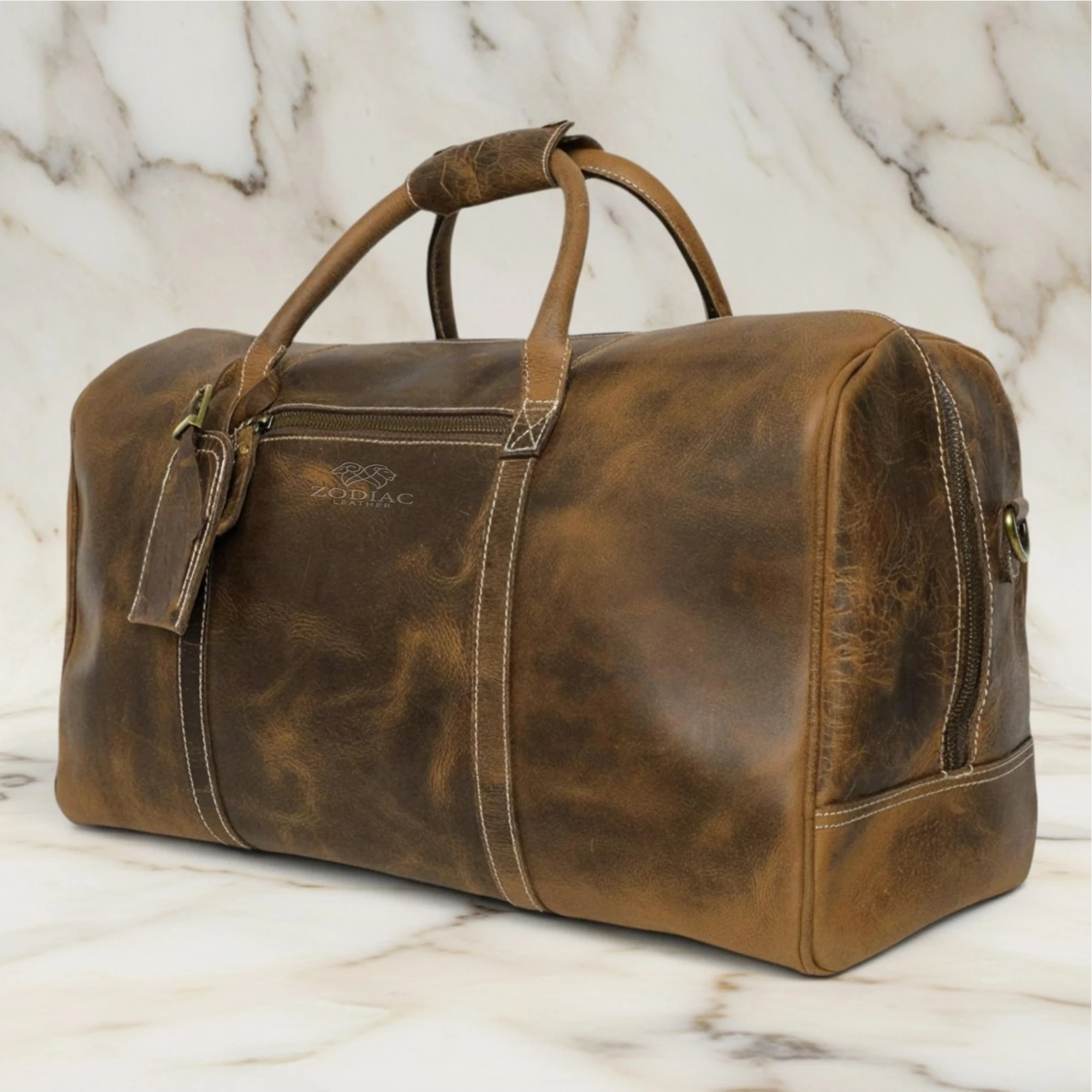 Zodiac Henry Genuine Leather Duffle Bag Brown