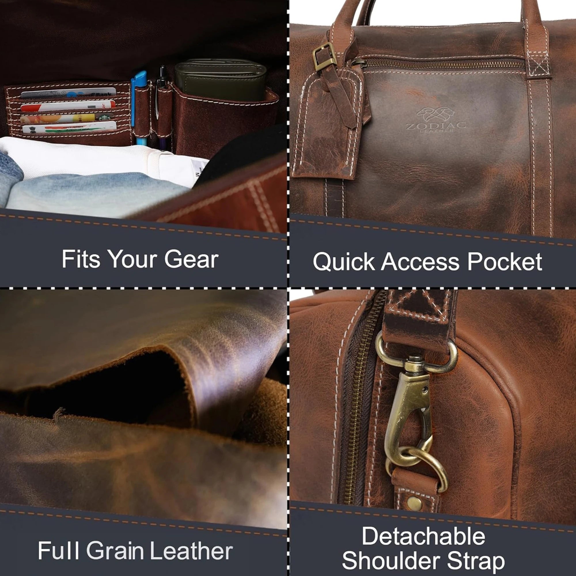 Zodiac Henry Genuine Leather Duffle Bag Dark Brown
