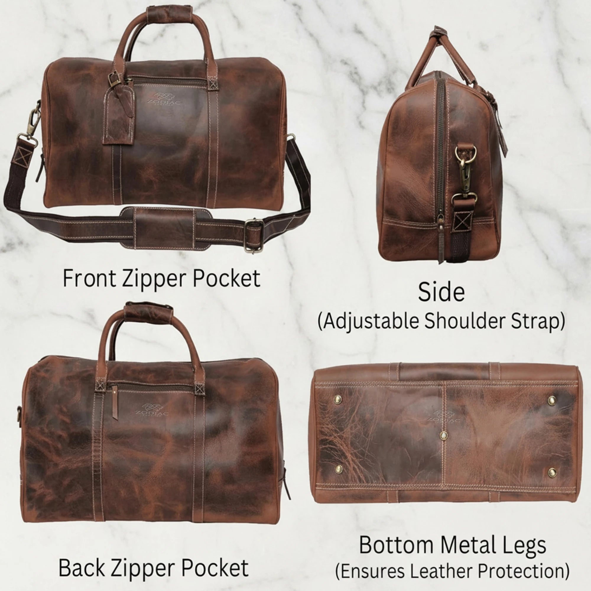 Zodiac Henry Genuine Leather Duffle Bag Dark Brown