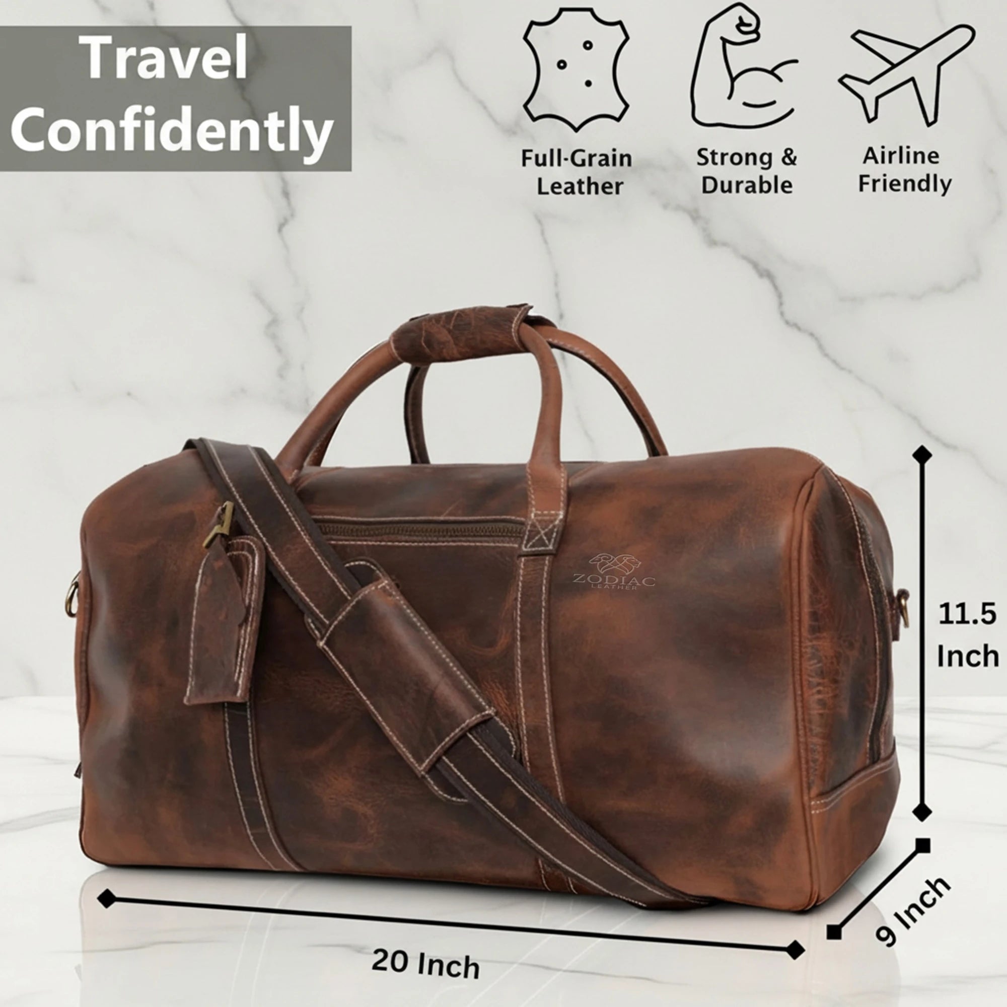 Zodiac Henry Genuine Leather Duffle Bag Dark Brown