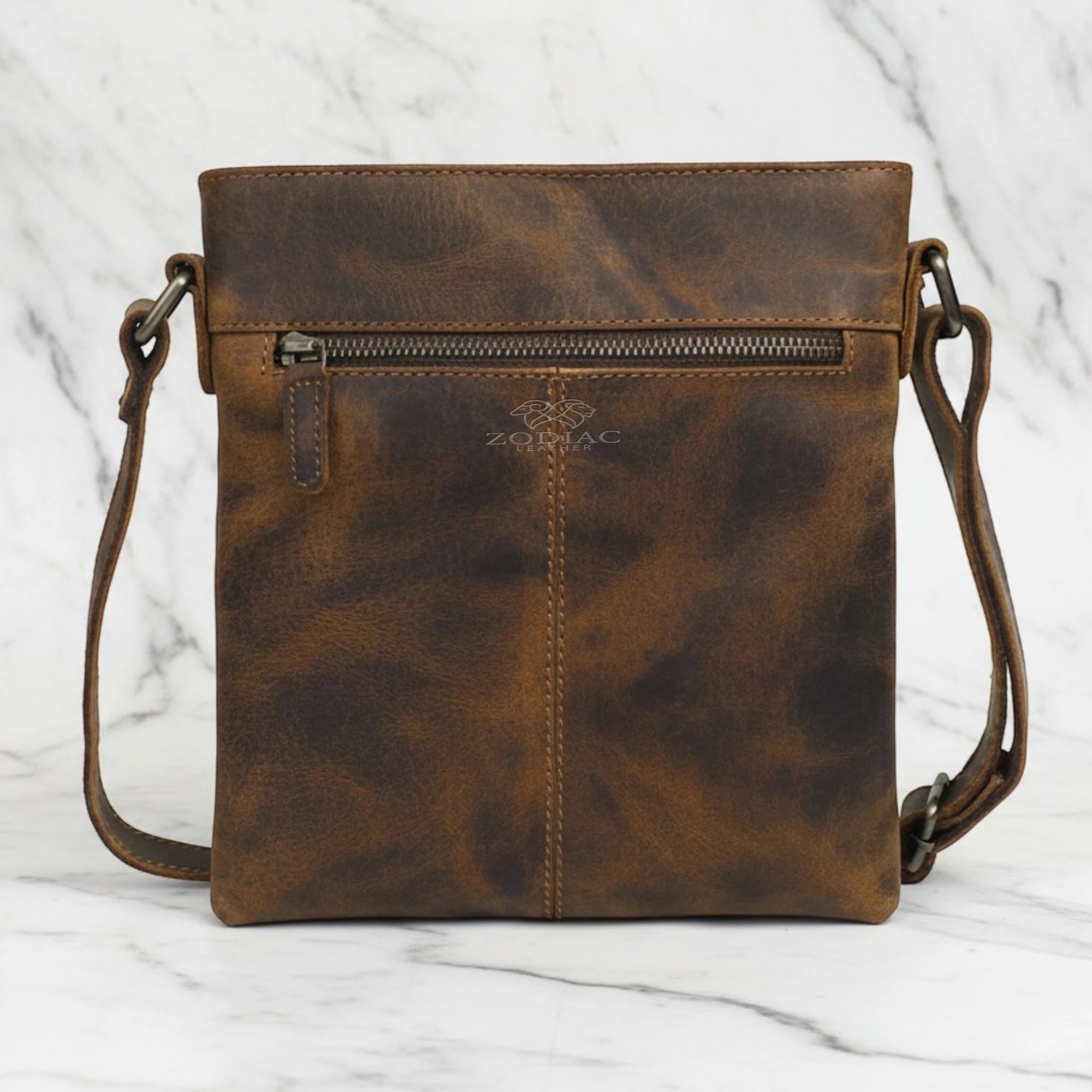 Zodiac Hunter Genuine Leather Crossbody Bag Brown