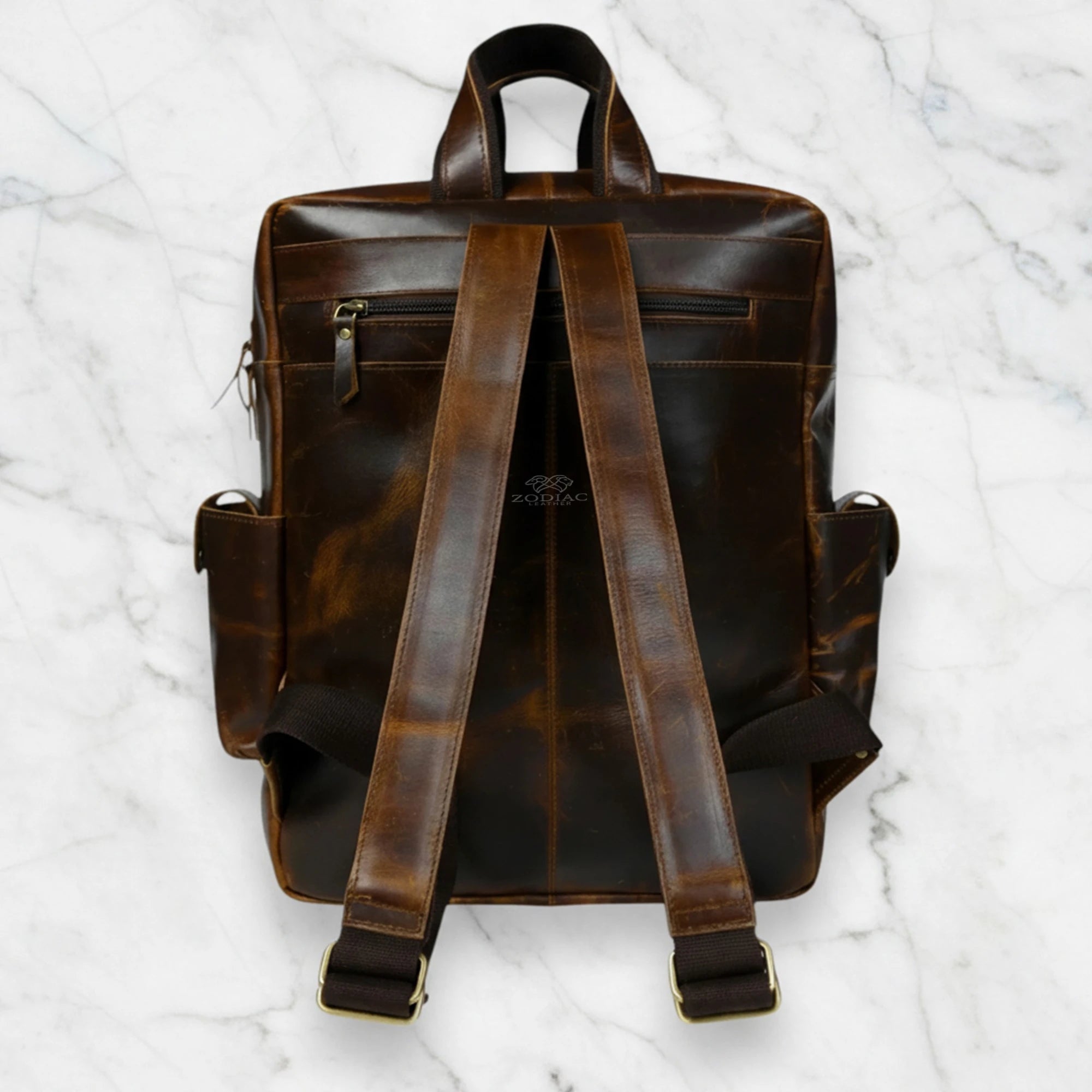Zodiac Jason Genuine Leather Backpack Unisex Multifunctional Chocolate Brown
