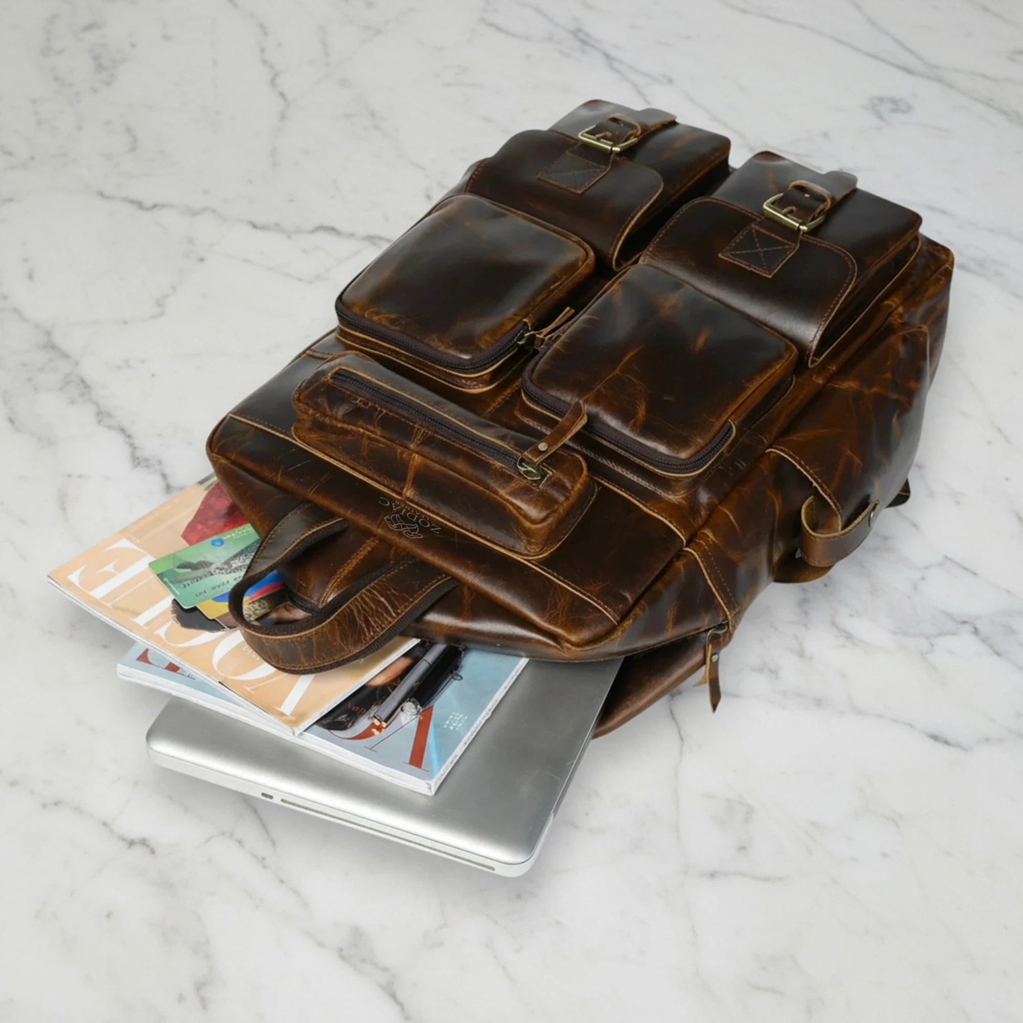 Zodiac Jason Genuine Leather Backpack Unisex Multifunctional Chocolate Brown