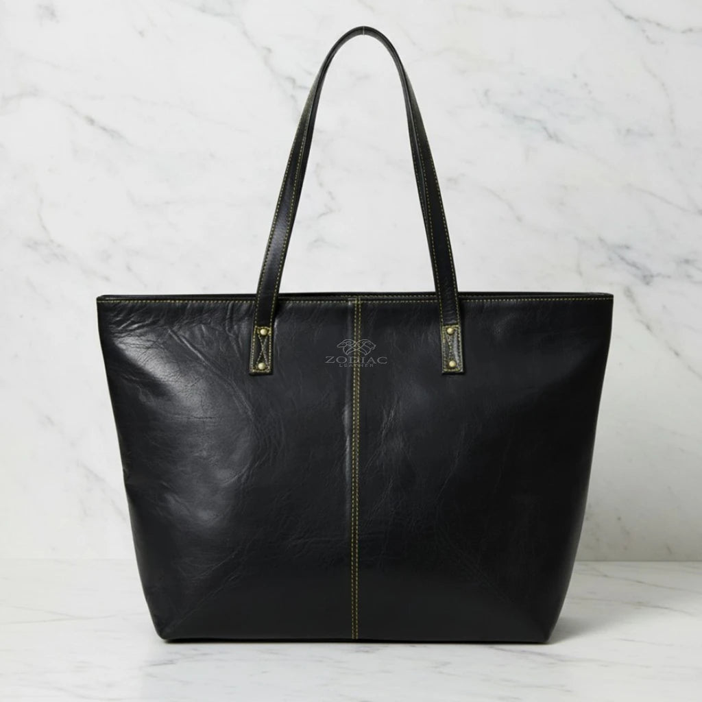 Zodiac Jimmy Genuine Leather Tote Handbag Black