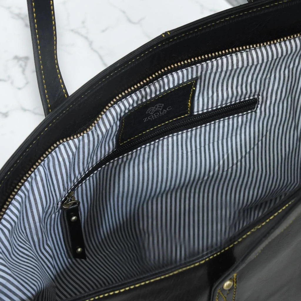 Zodiac Jimmy Genuine Leather Tote Handbag Black