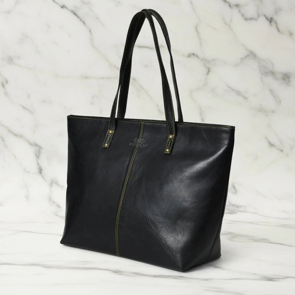Zodiac Jimmy Genuine Leather Tote Handbag Black