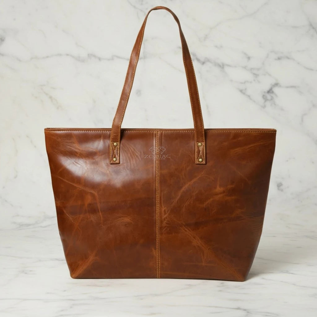 Zodiac Jimmy Genuine Leather Tote Handbag Coco Brown