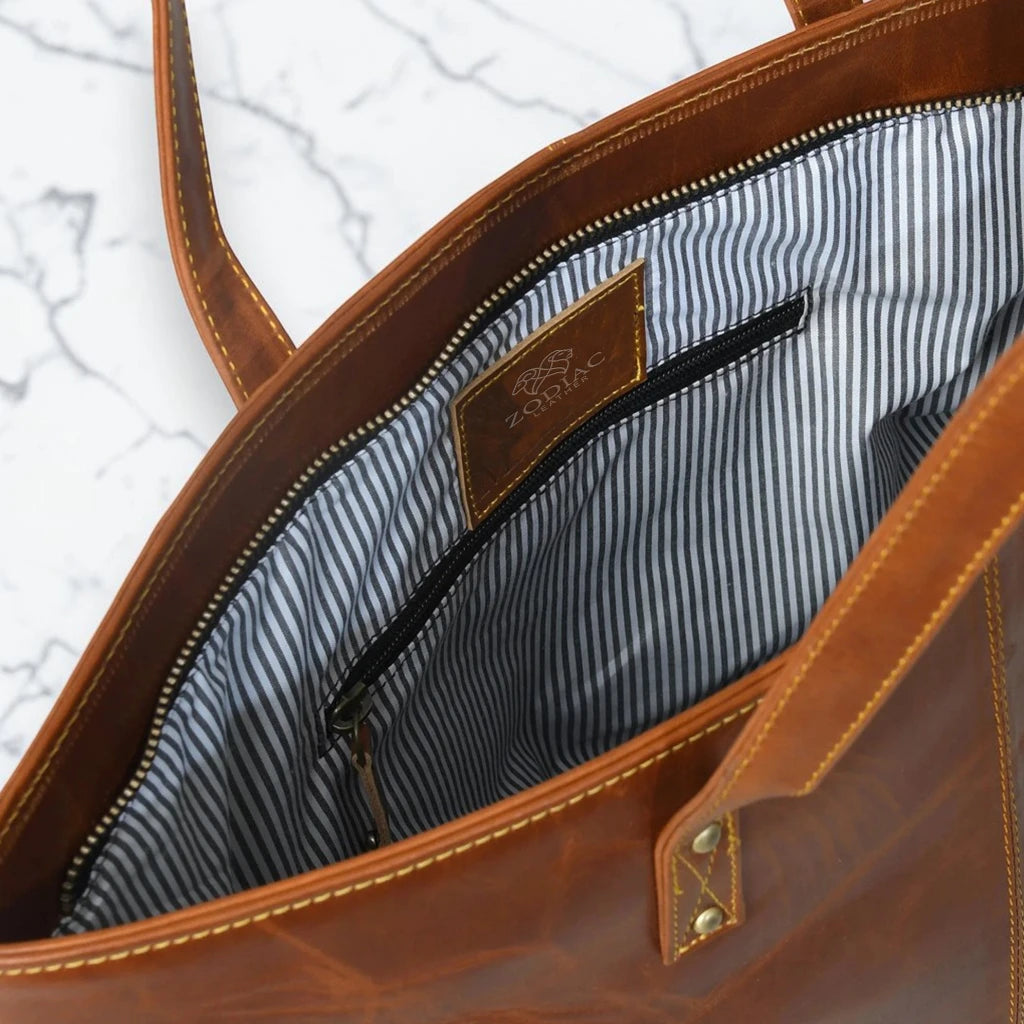 Zodiac Jimmy Genuine Leather Tote Handbag Coco Brown