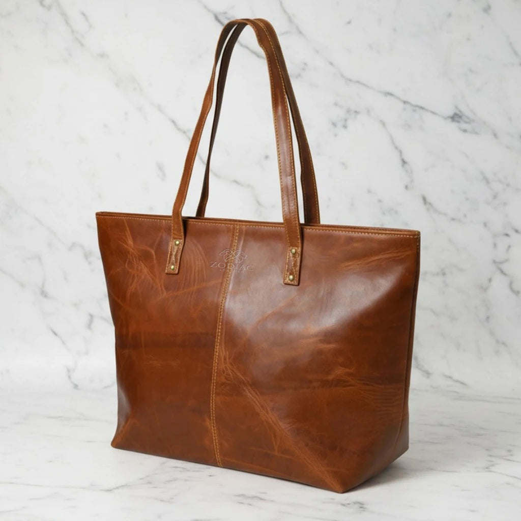Zodiac Jimmy Genuine Leather Tote Handbag Coco Brown