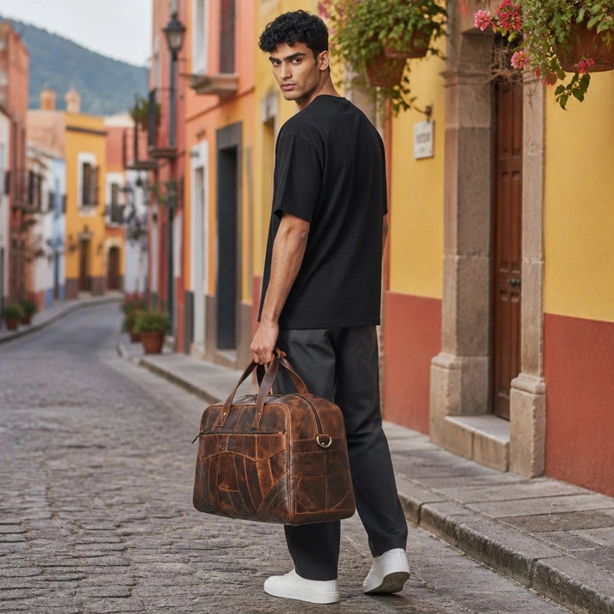 Zodiac Levi Genuine Leather Duffle Bag Brown