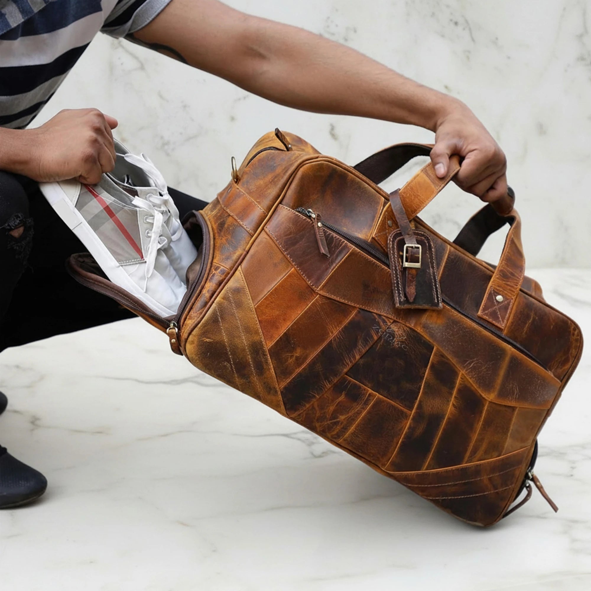 Zodiac Levi Genuine Leather Duffle Bag Brown