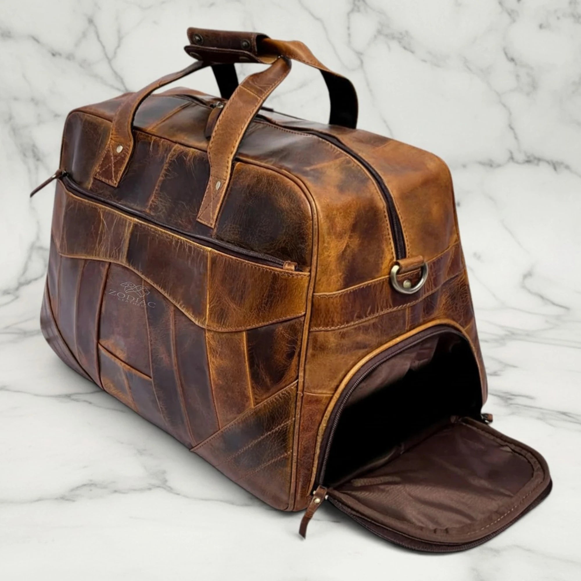 Zodiac Levi Genuine Leather Duffle Bag Brown