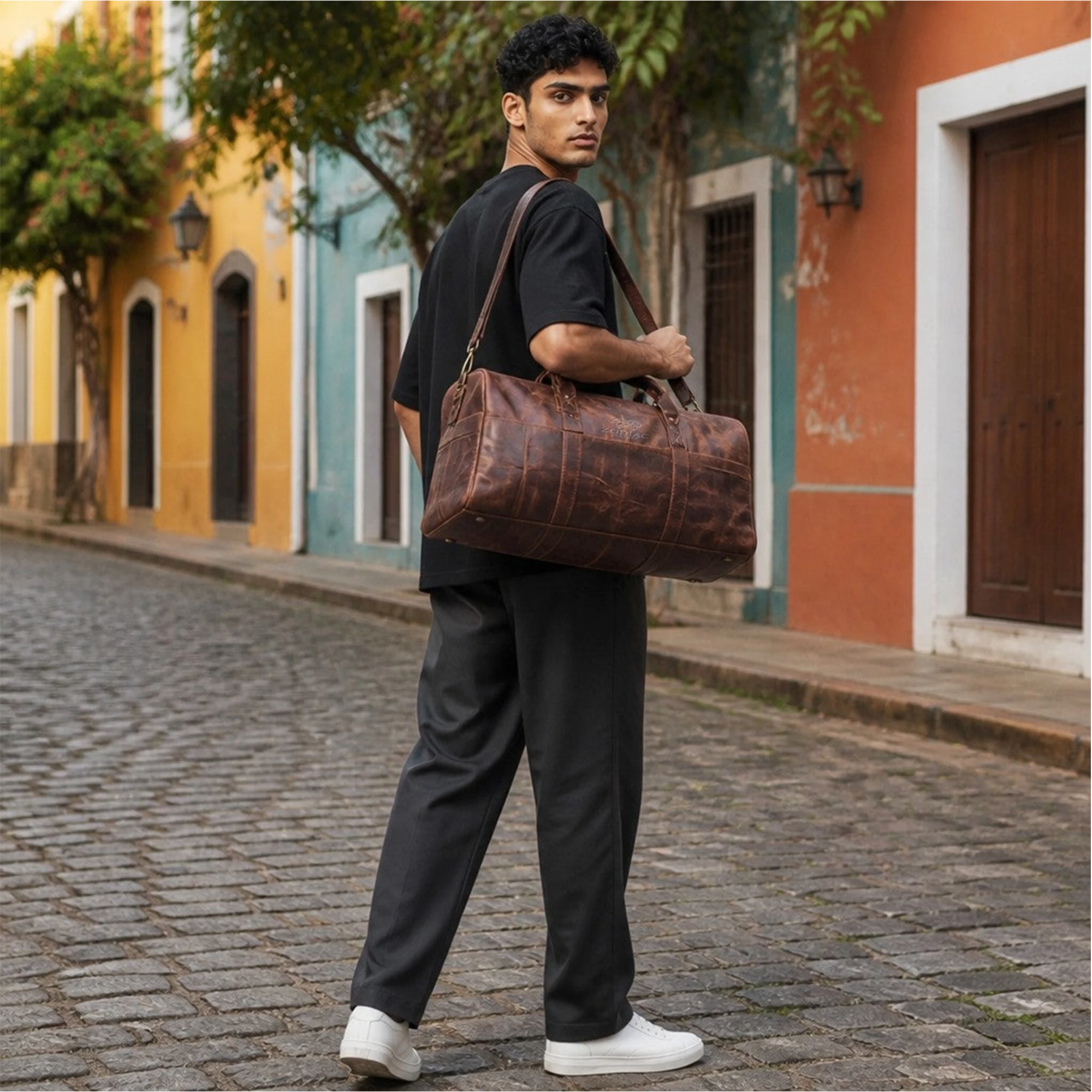 Zodiac Levi Genuine Leather Duffle Bag Dark Brown