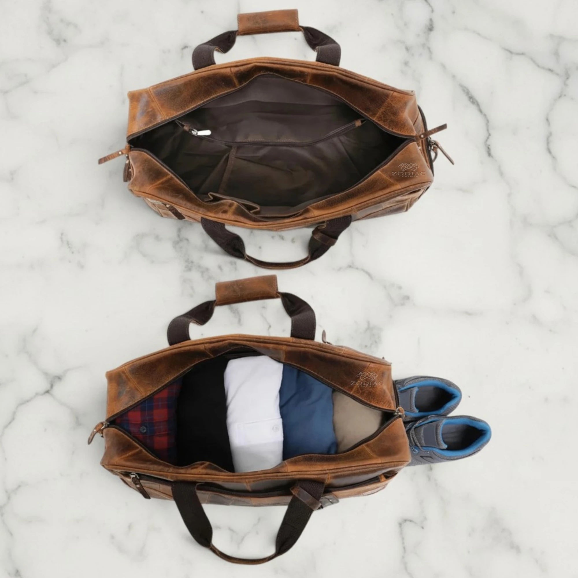 Zodiac Levi Genuine Leather Duffle Bag Dark Brown
