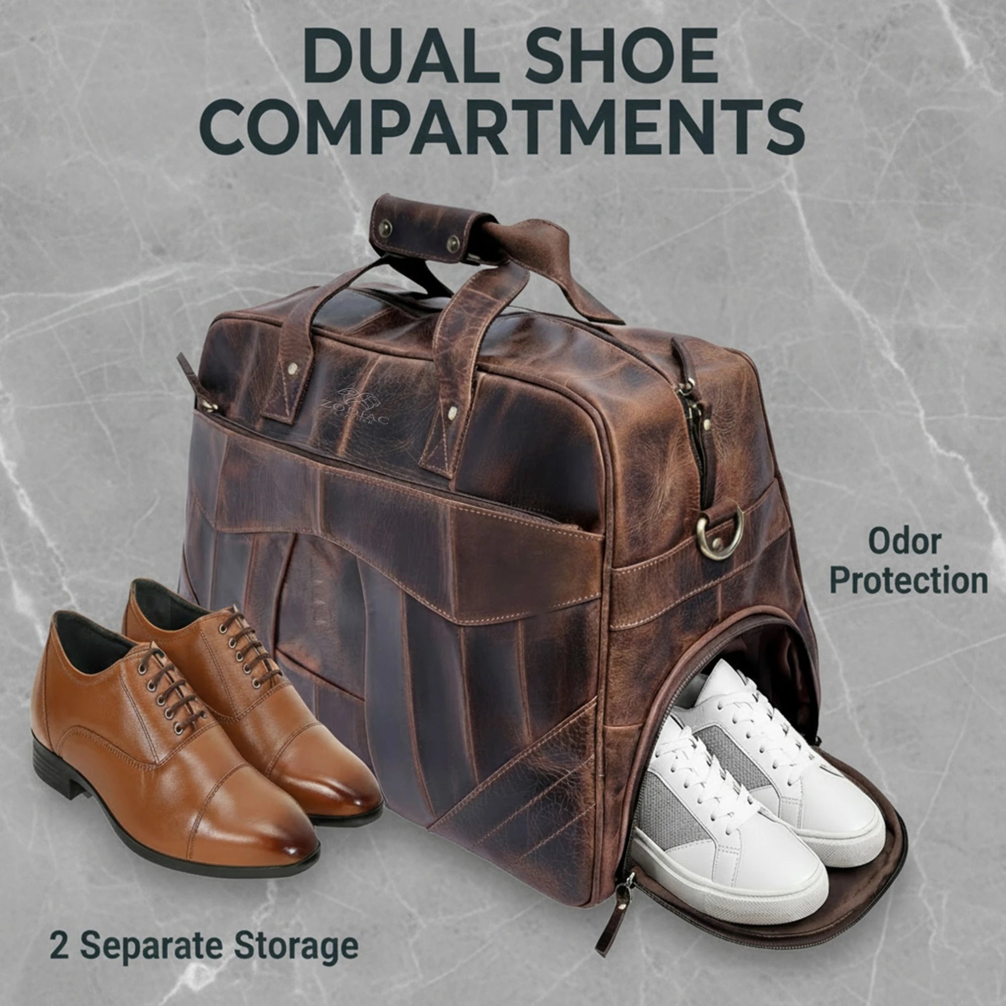 Zodiac Levi Genuine Leather Duffle Bag Dark Brown