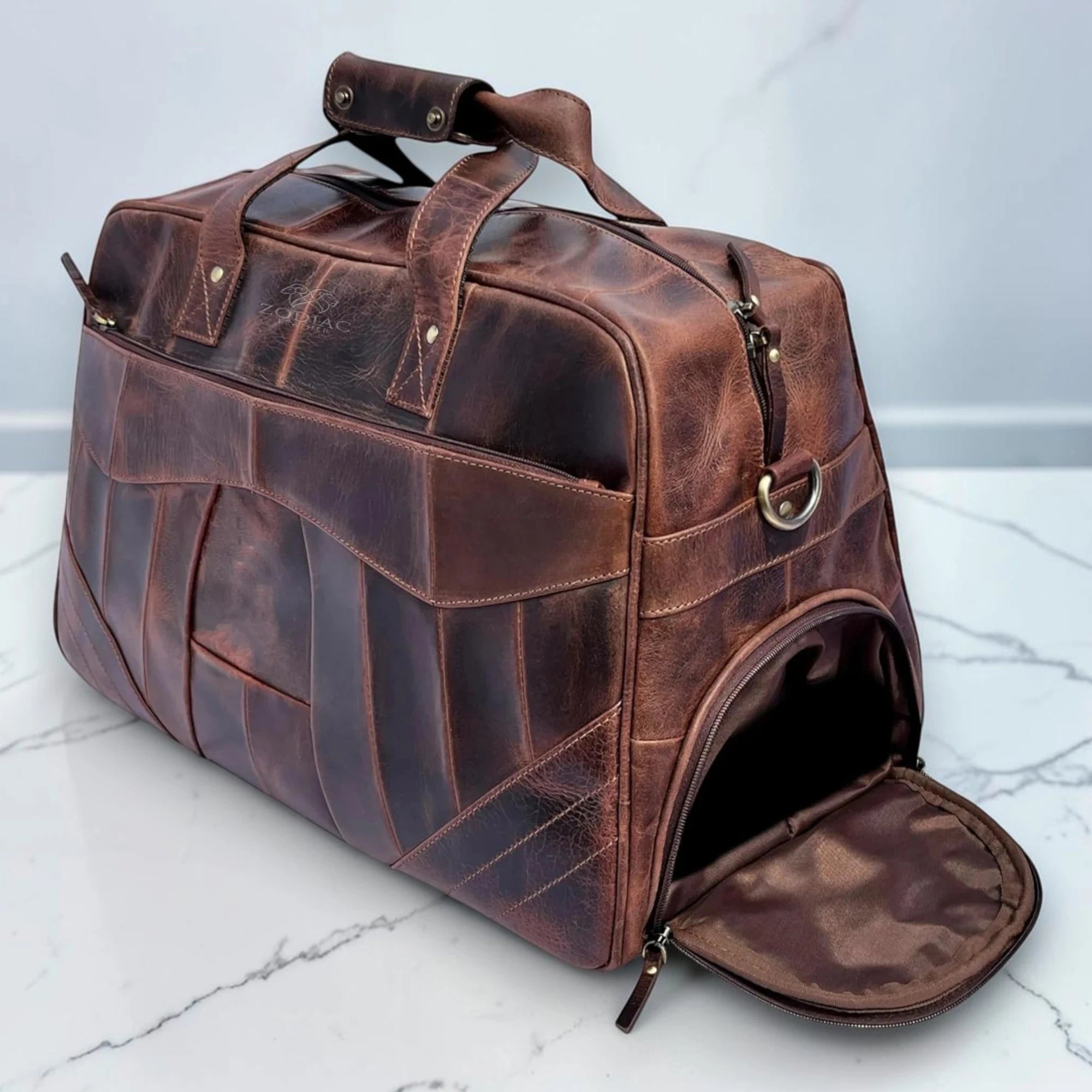 Zodiac Levi Genuine Leather Duffle Bag Dark Brown