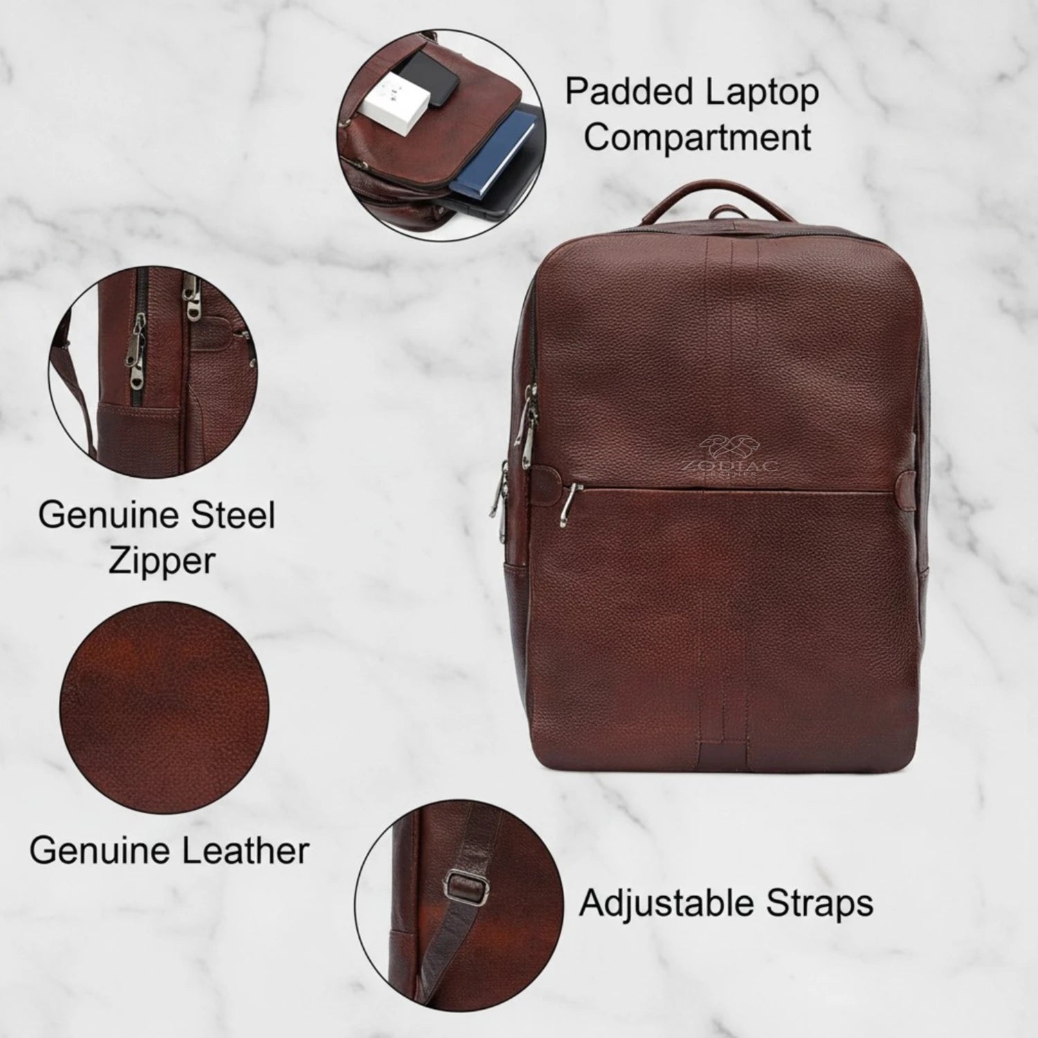 Zodiac Lovita Full Grain Leather Backpack Tan Brown