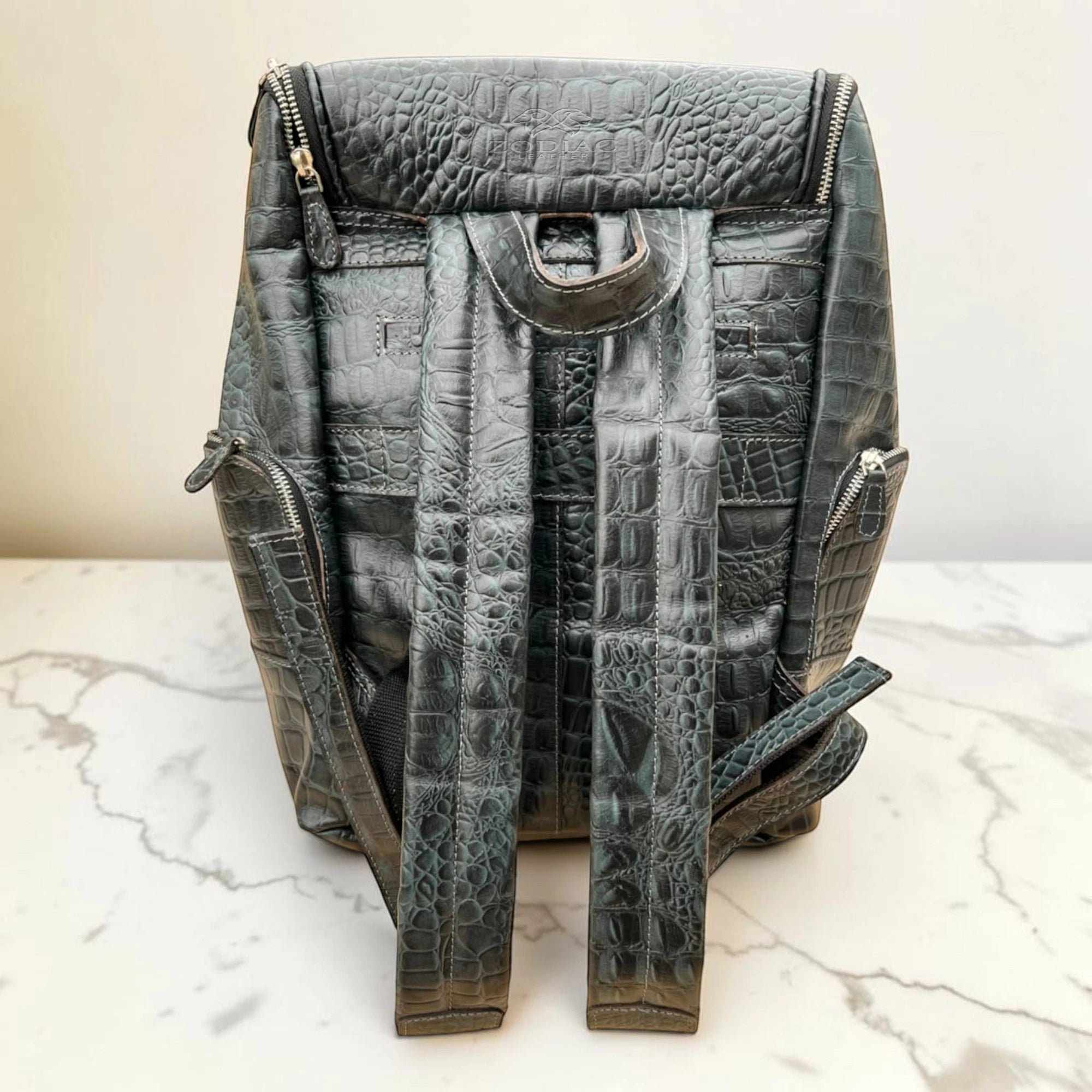Zodiac Luca Genuine Leather Croc Backpack Grey