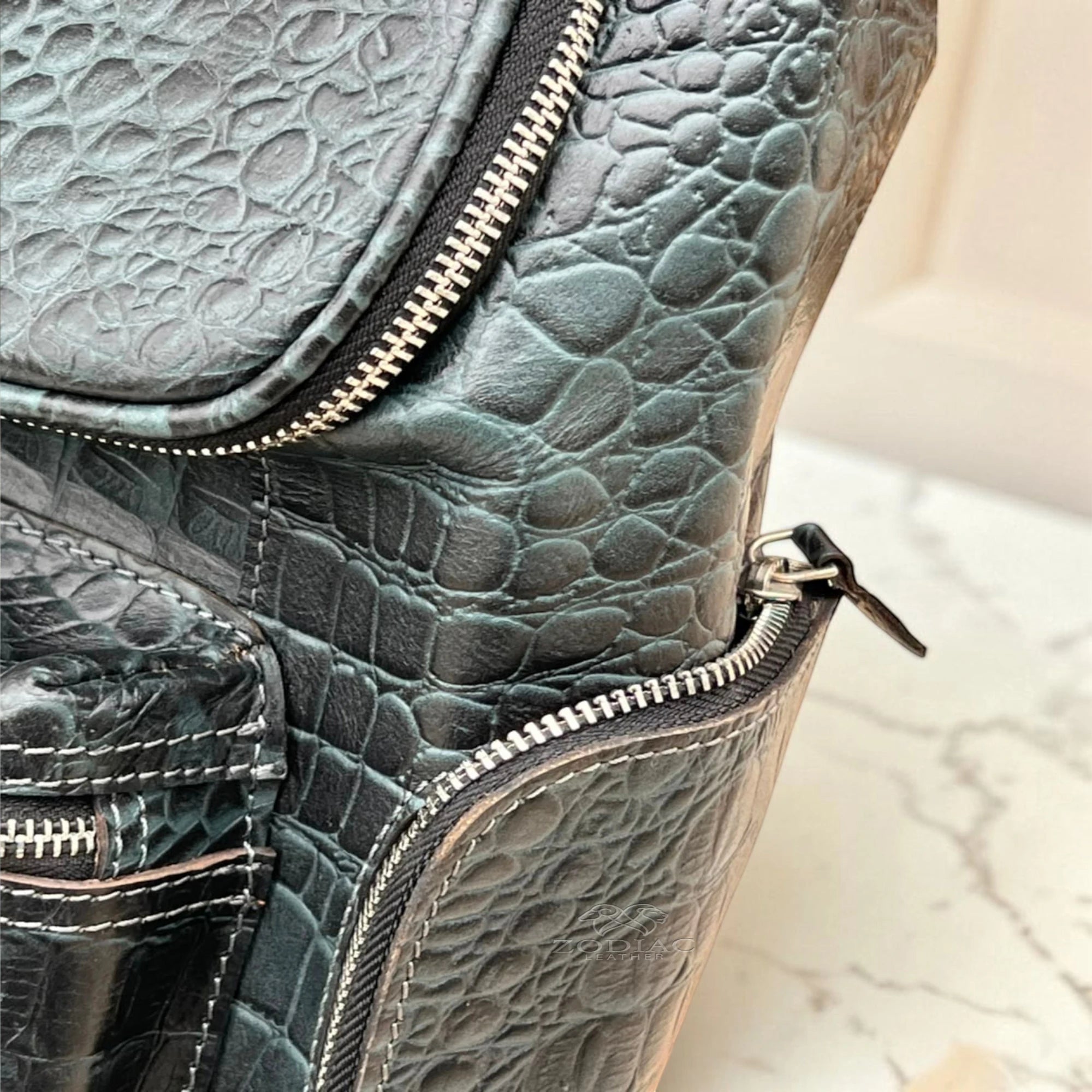 Zodiac Luca Genuine Leather Croc Backpack Grey