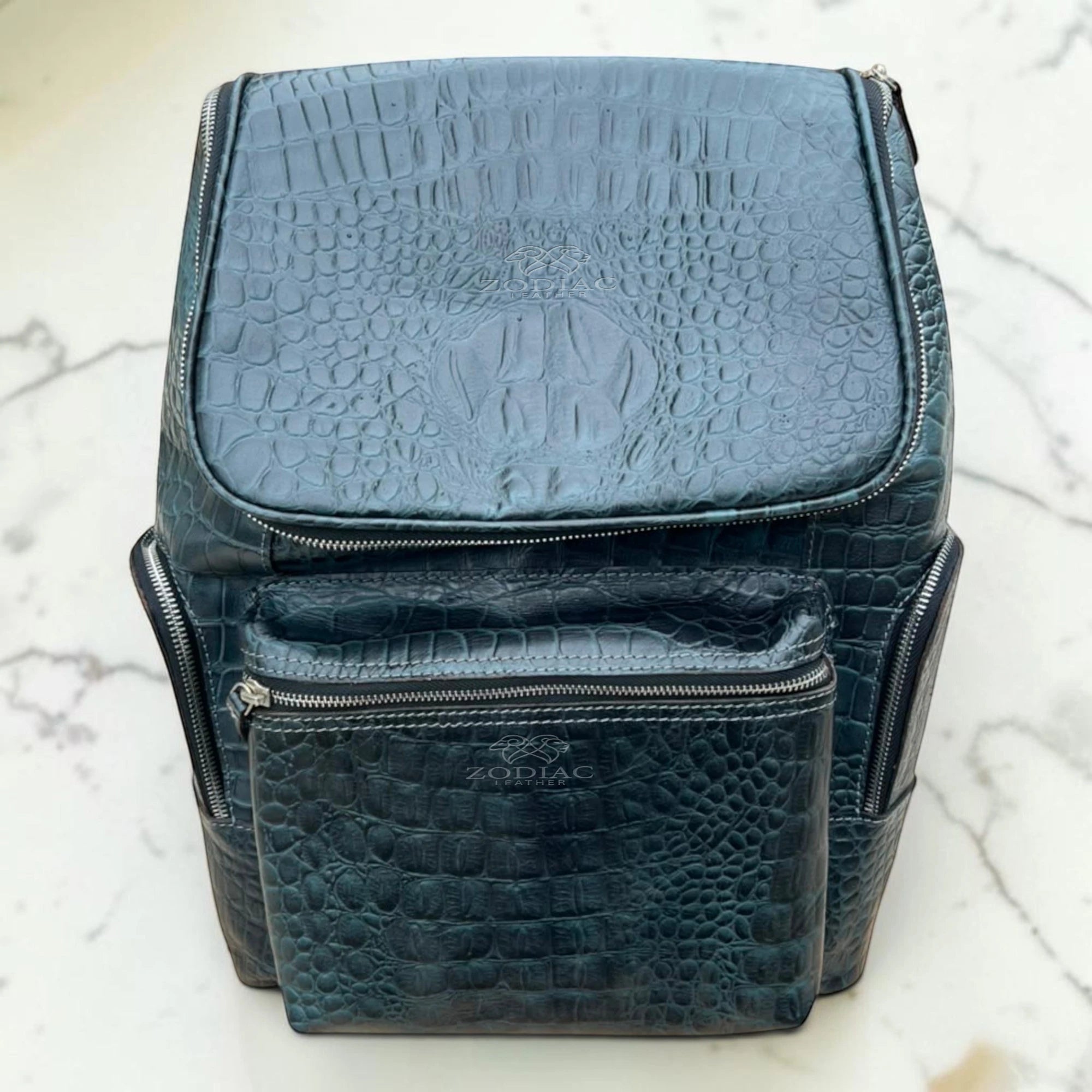 Zodiac Luca Genuine Leather Croc Backpack Grey